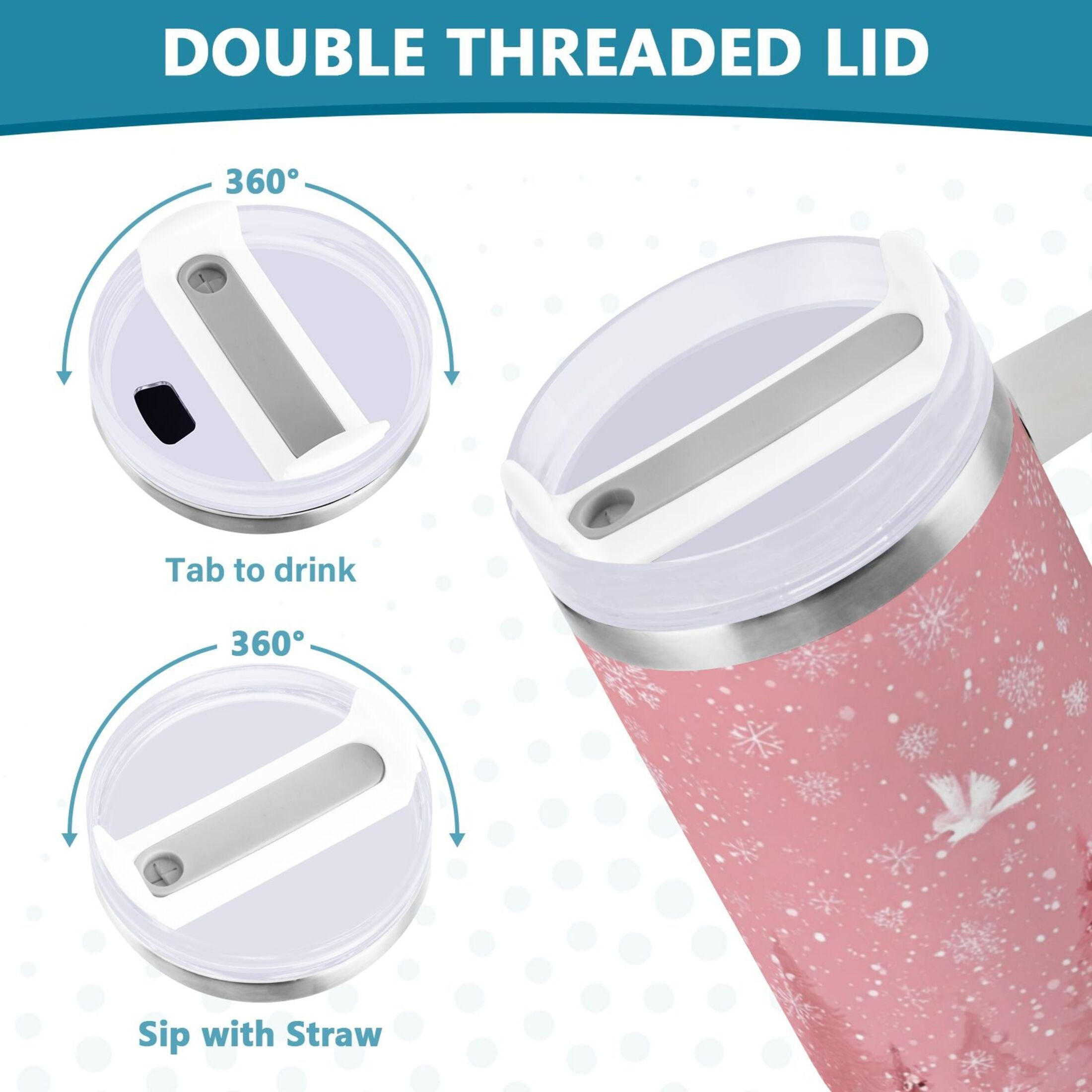 40 oz Insulated Stainless Steel Tumbler Double Wall Stainless Steel Tumbler with 2-Way Drinking Christmas Forest with Snowmen Y2MV