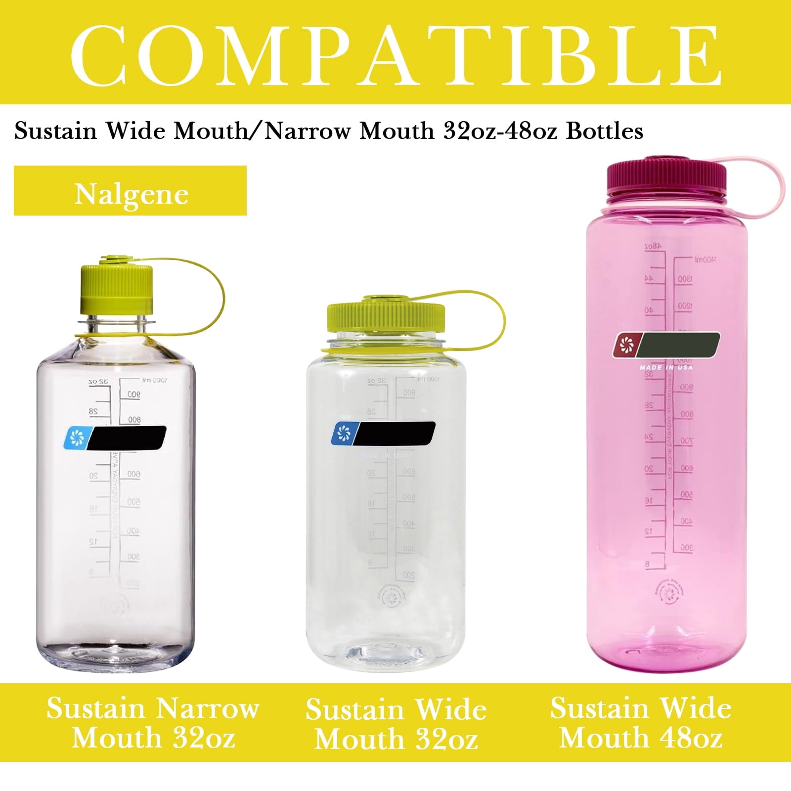Linkidea 2 Pack Water Bottle Boot Compatible with Nalgene Sustain Wide Mouth 32oz/48oz, Narrow Mouth 32oz, Silicone Anti-Slip Bottle Bottom Bumper Protector (Yellow) WCMB