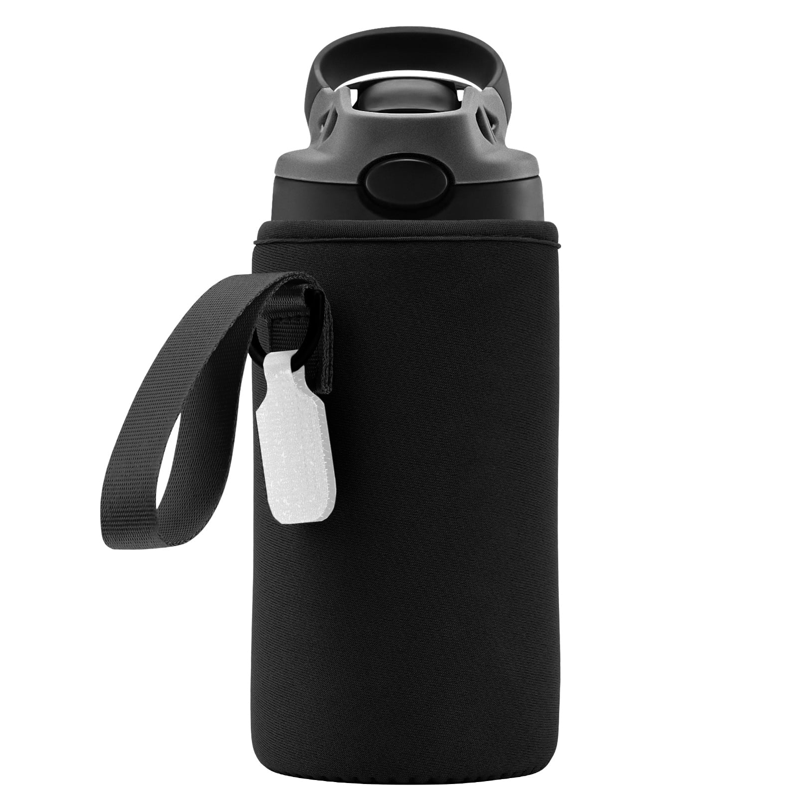 Linkidea Water Bottle Sleeve Compatible with Contigo Aubrey Tritan 14oz, Steel 13oz Kids Bottle, Waterbottle Holder Bag with Name Tag, Black HOK1