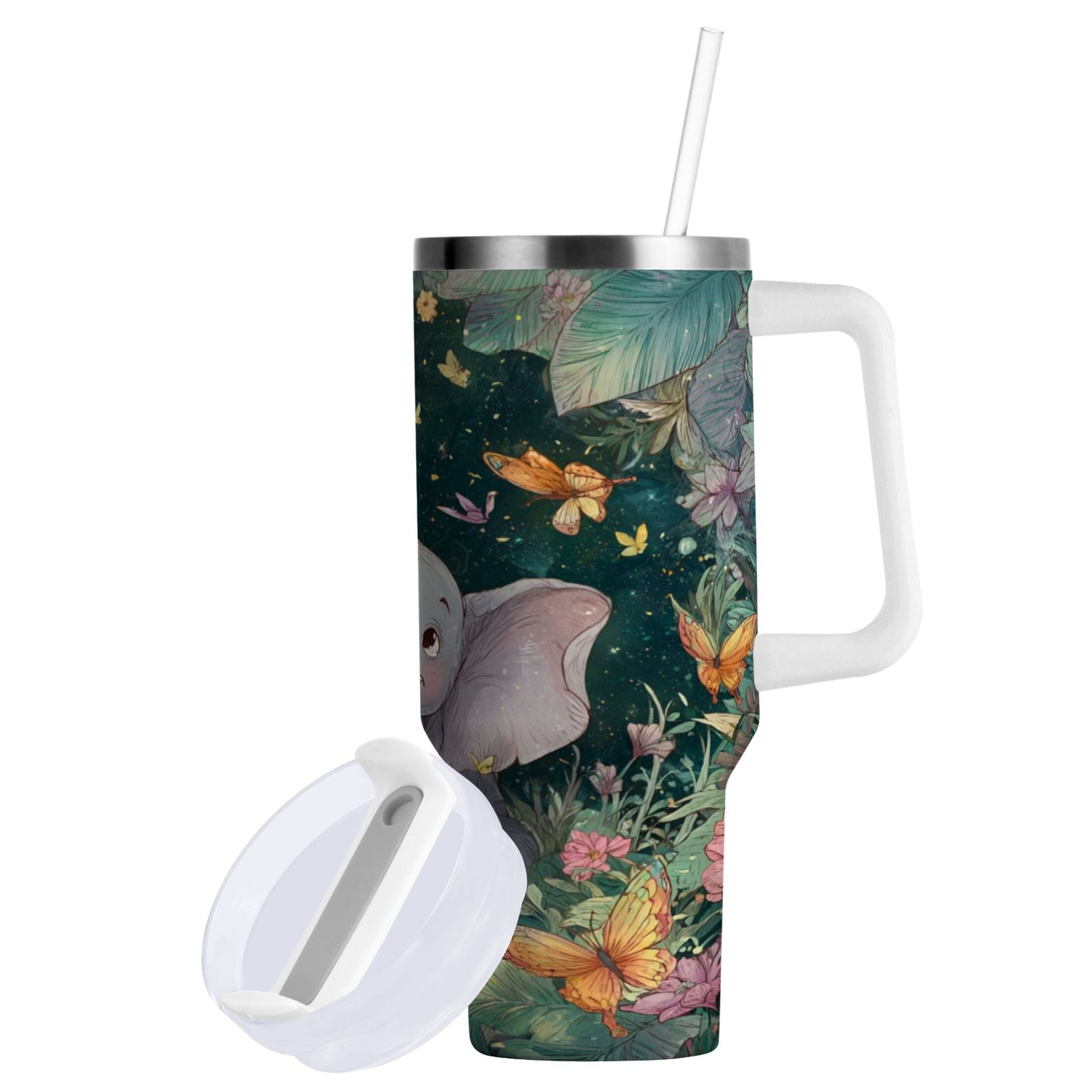 40 oz Insulated Stainless Steel Tumbler Double Wall Stainless Steel Tumbler with 2-Way Drinking Cute Elephant NAEP