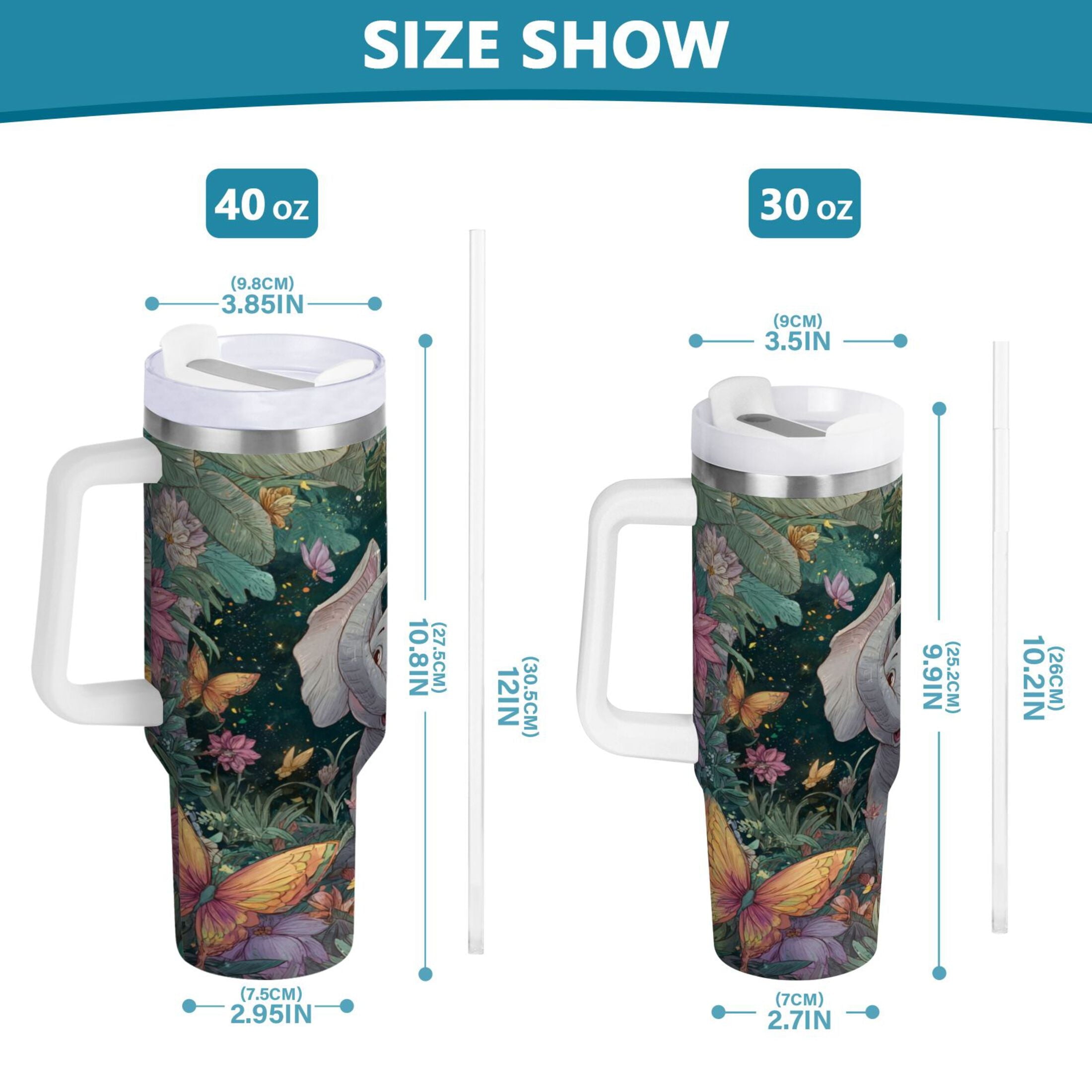 40 oz Insulated Stainless Steel Tumbler Double Wall Stainless Steel Tumbler with 2-Way Drinking Cute Elephant NAEP