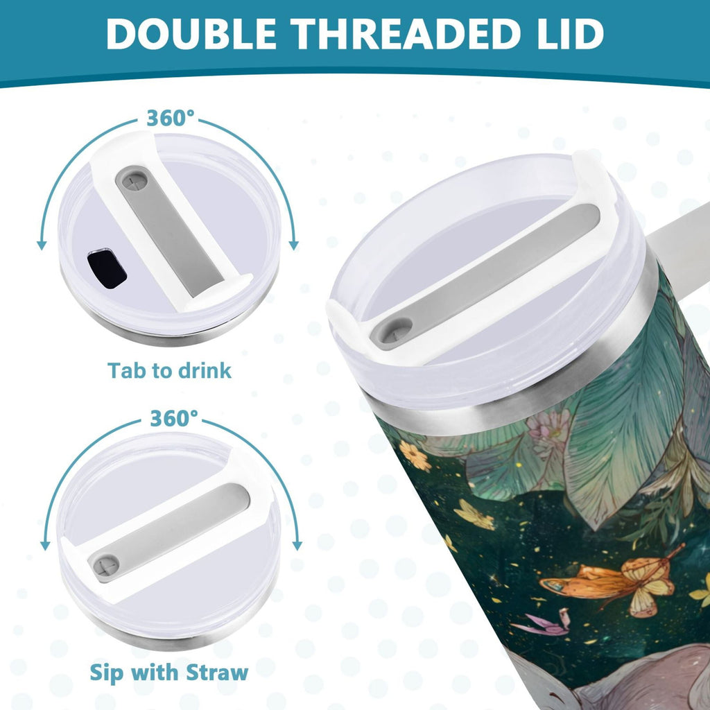 40 oz Insulated Stainless Steel Tumbler Double Wall Stainless Steel Tumbler with 2-Way Drinking Cute Elephant NAEP