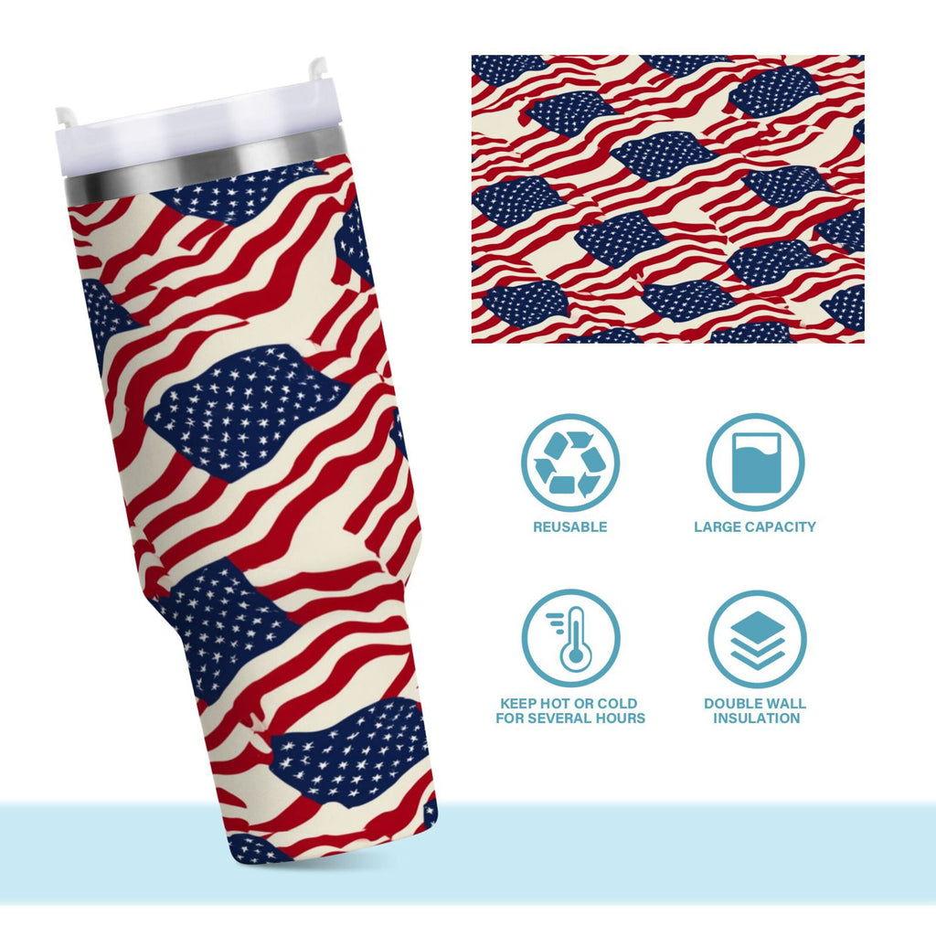 40 oz Insulated Stainless Steel Tumbler Double Wall Stainless Steel Tumbler with 2-Way Drinking Flags Abstract Design 38Q3
