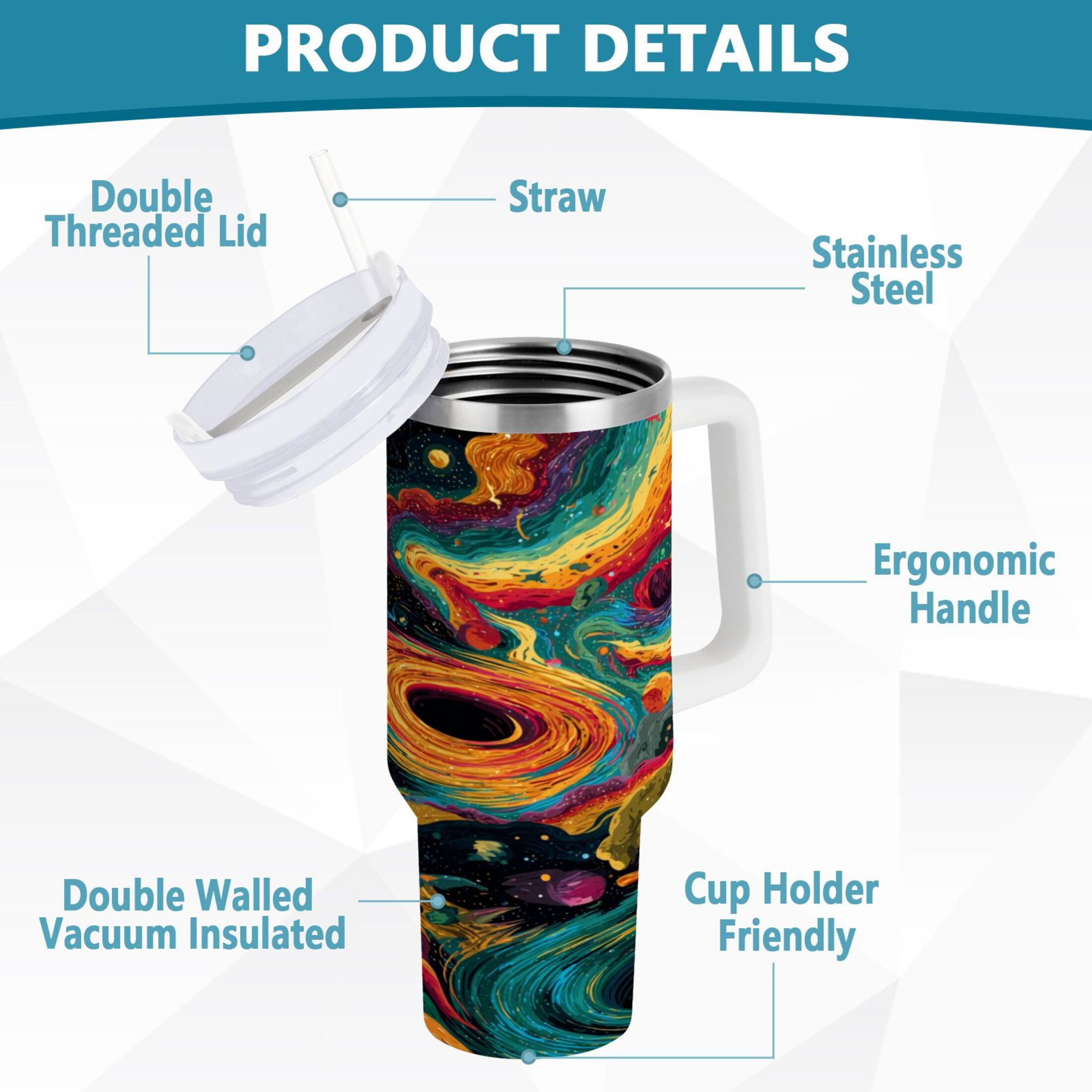 40 oz Insulated Stainless Steel Tumbler Double Wall Stainless Steel Tumbler with 2-Way Drinking Swirling Galaxy 46XE