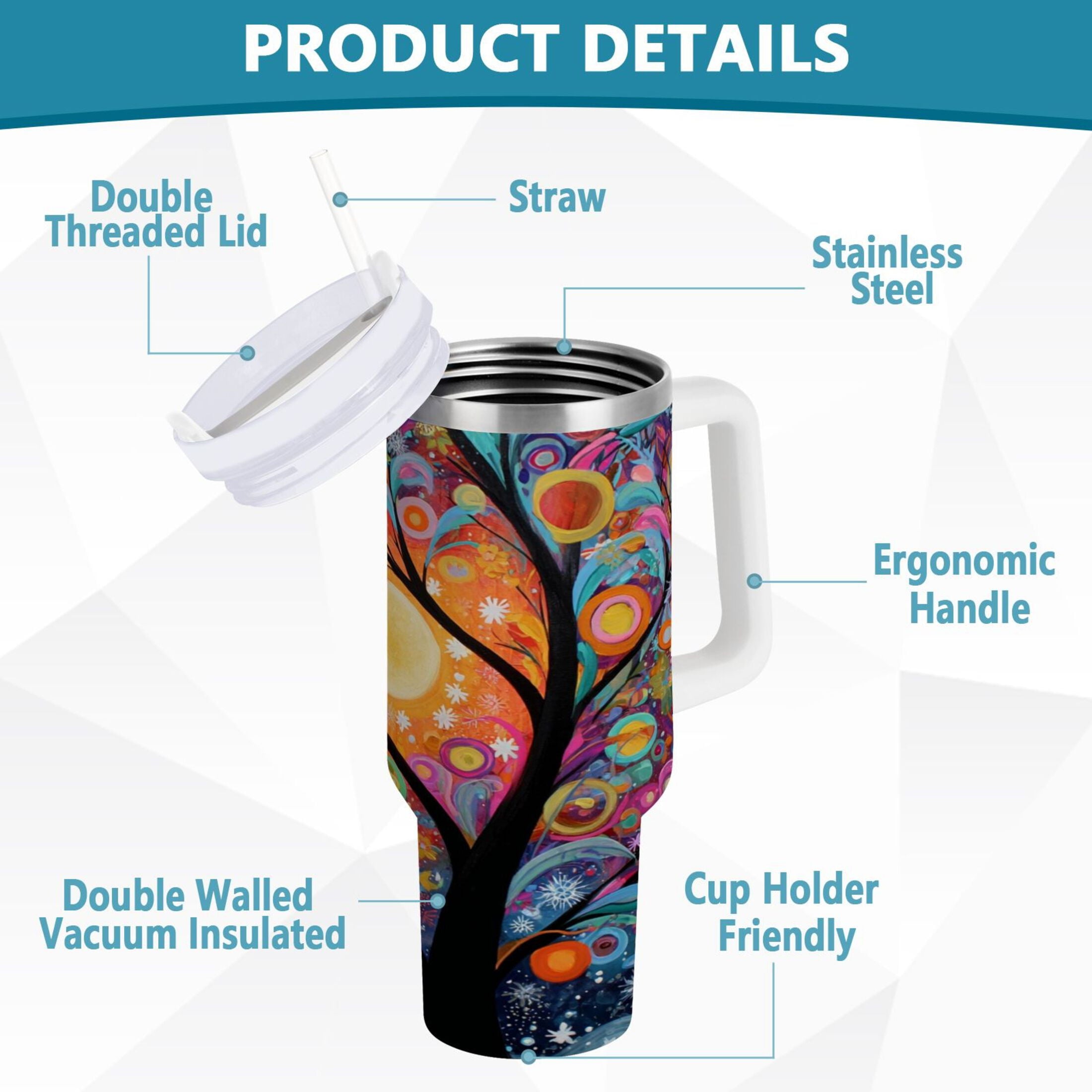 30 oz Insulated Stainless Steel Tumbler Double Wall Stainless Steel Tumbler with 2-Way Drinking Beautiful Abstract Tree Painting 79GQ