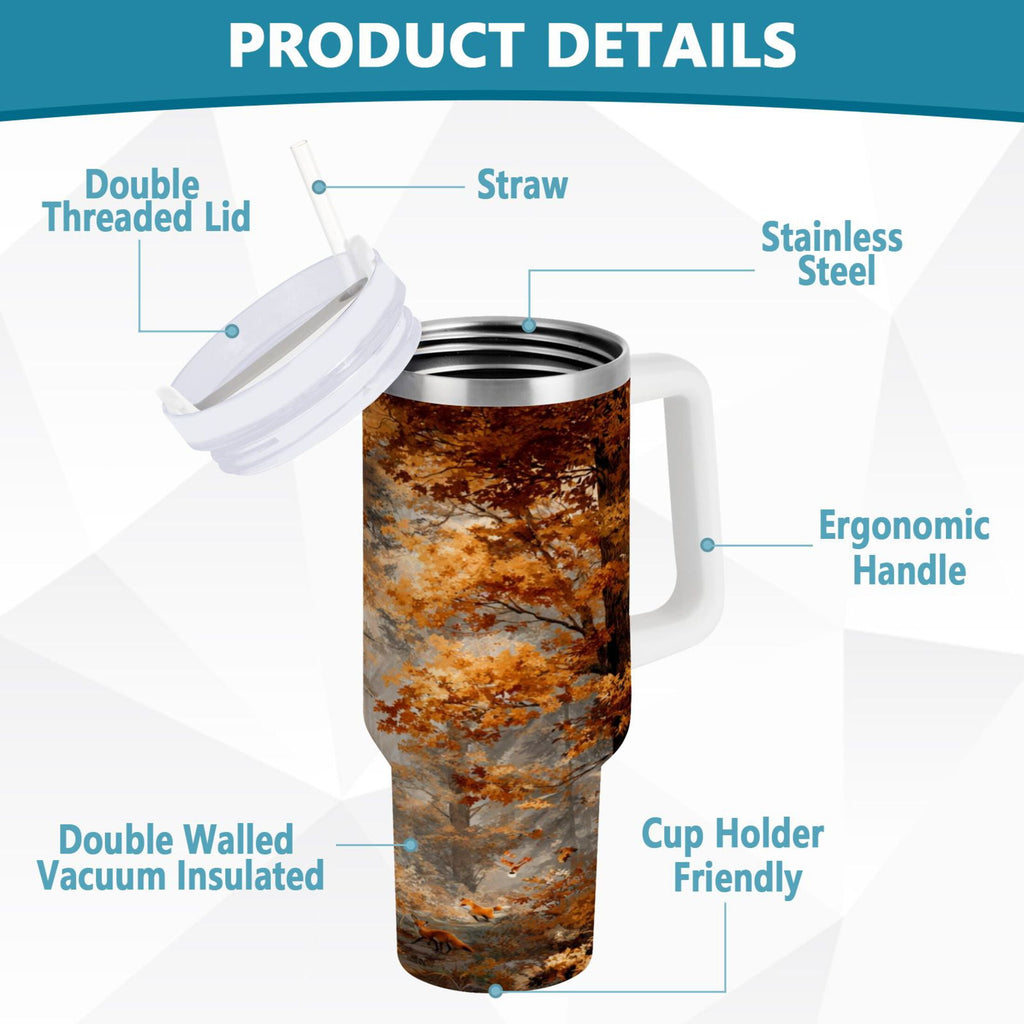 30 oz Insulated Stainless Steel Tumbler Double Wall Stainless Steel Tumbler with 2-Way Drinking Beautiful Autumn Forest JEIF