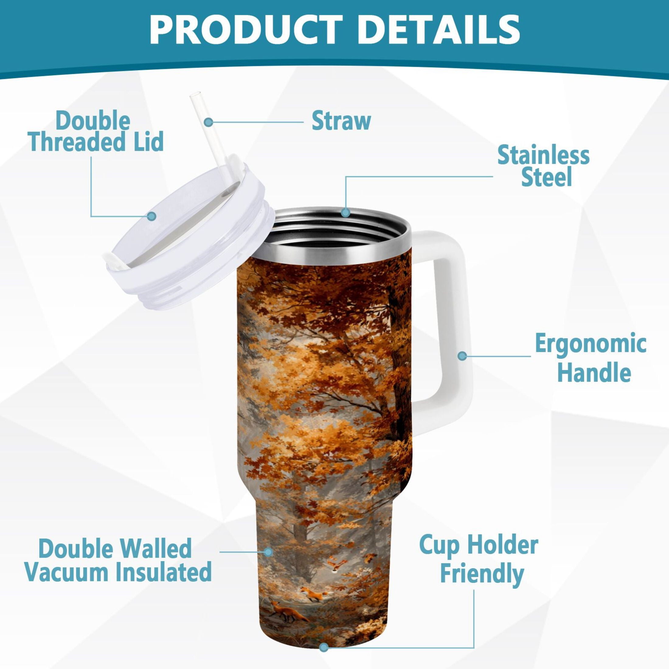 30 oz Insulated Stainless Steel Tumbler Double Wall Stainless Steel Tumbler with 2-Way Drinking Beautiful Autumn Forest JEIF
