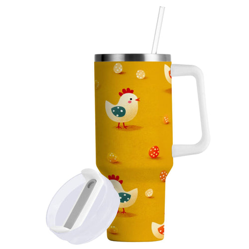 30 oz Insulated Stainless Steel Tumbler Double Wall Stainless Steel Tumbler with 2-Way Drinking Cartoon Chickens Pattern VXKY