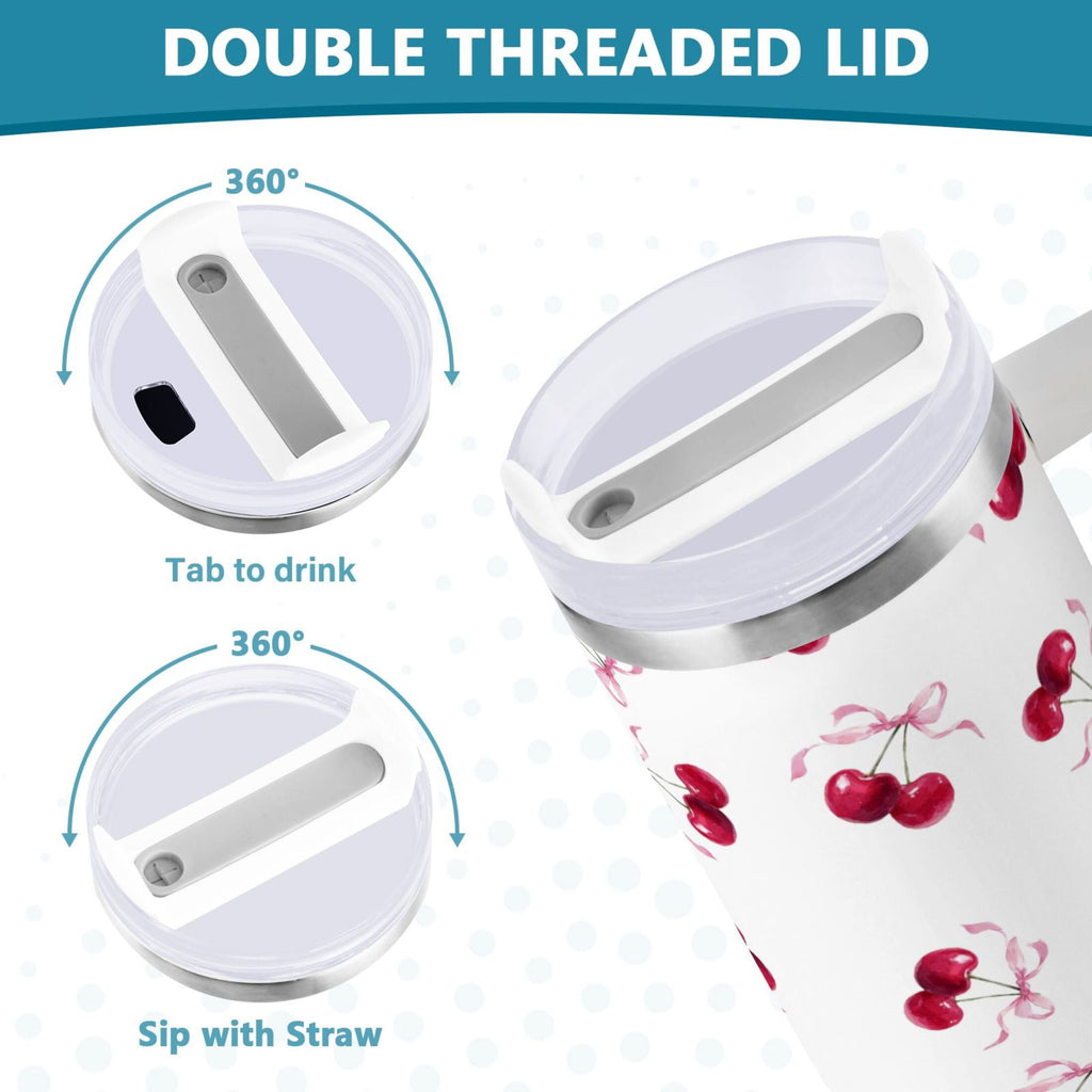 30 oz Insulated Stainless Steel Tumbler Double Wall Stainless Steel Tumbler with 2-Way Drinking Watercolor Cherries Pattern NL46
