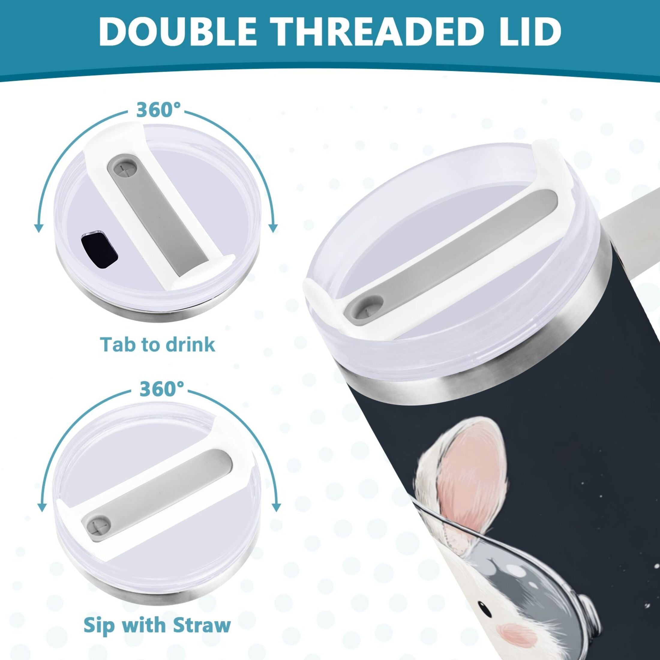 40 oz Insulated Stainless Steel Tumbler Double Wall Stainless Steel Tumbler with 2-Way Drinking Rabbit in A Space MKE4