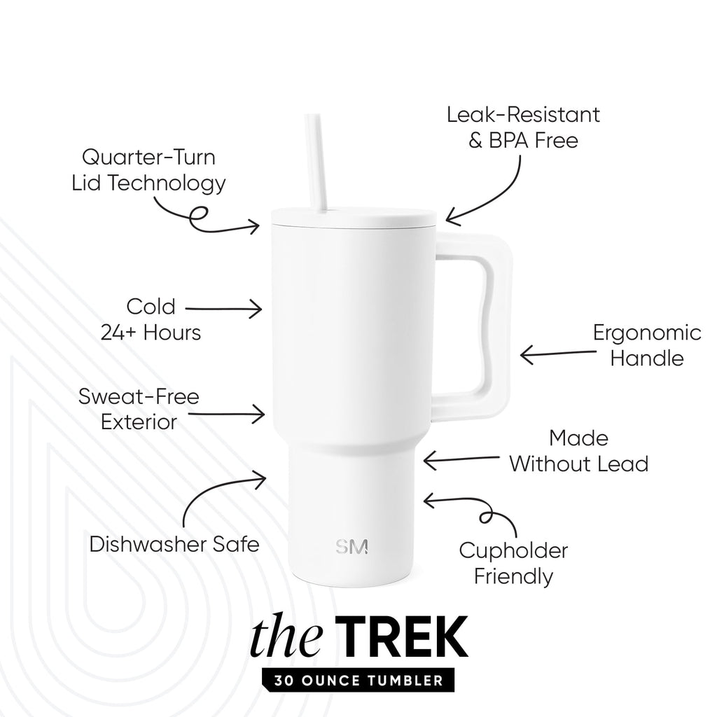 Simple Modern 30 fl oz Insulated Stainless Steel Trek Tumbler with Straw Lid | Seaglass Sage and Cream Checkmate 23VN