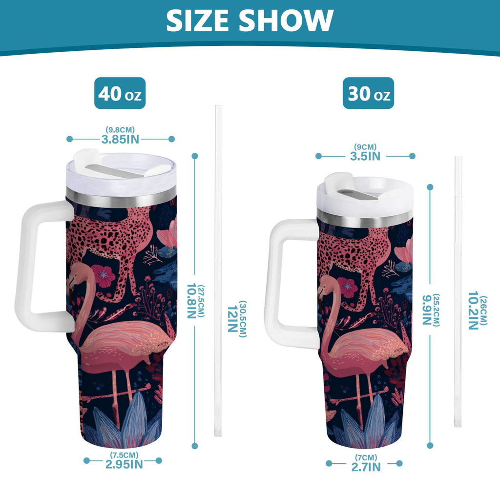 30 oz Insulated Stainless Steel Tumbler Double Wall Stainless Steel Tumbler with 2-Way Drinking Flamingos and Leopard Print UX3O