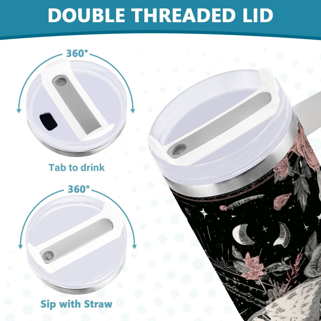 40 oz Insulated Stainless Steel Tumbler Double Wall Stainless Steel Tumbler with 2-Way Drinking Butterfly Surrounded by Flowers 20CT