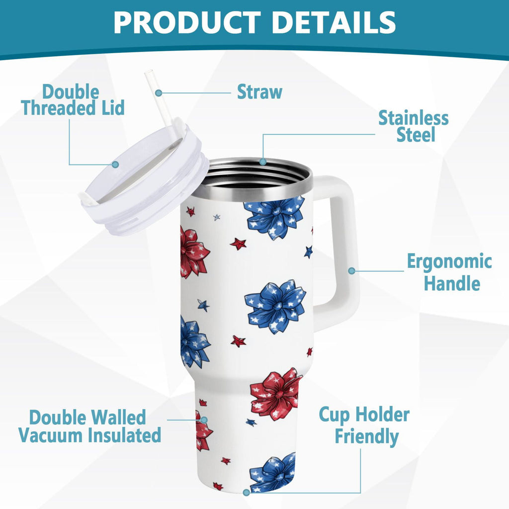 40 oz Insulated Stainless Steel Tumbler Double Wall Stainless Steel Tumbler with 2-Way Drinking Stars and Stripes Puttern Flower 4X9P