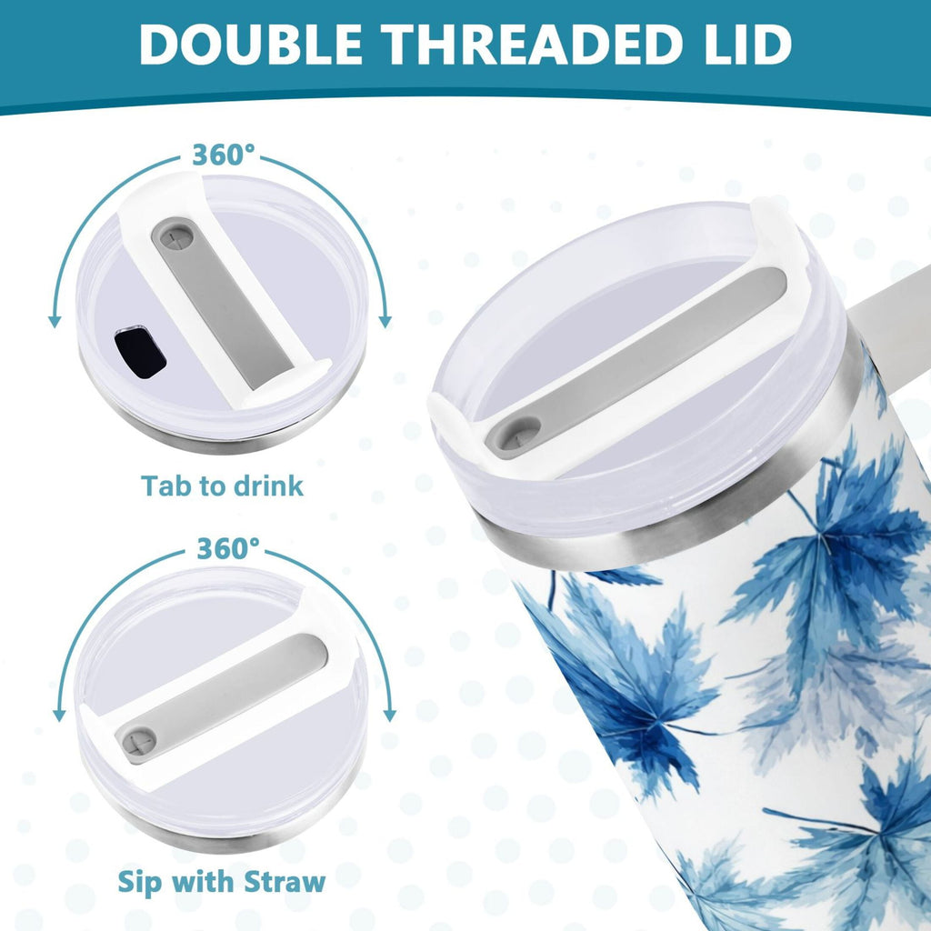 30 oz Insulated Stainless Steel Tumbler Double Wall Stainless Steel Tumbler with 2-Way Drinking Abstract Blue Maple Leaves HPXS