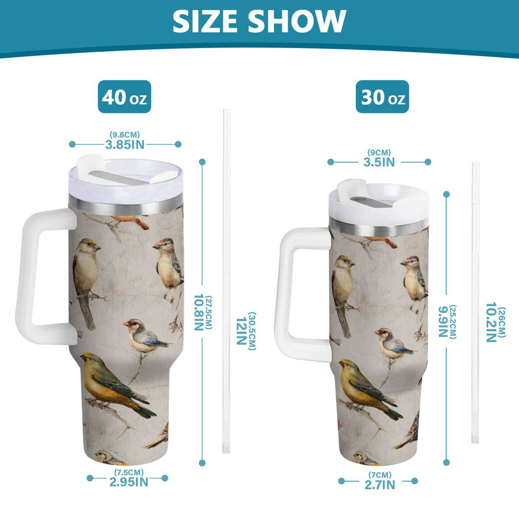 40 oz Insulated Stainless Steel Tumbler Double Wall Stainless Steel Tumbler with 2-Way Drinking Birds Pattern E1TV