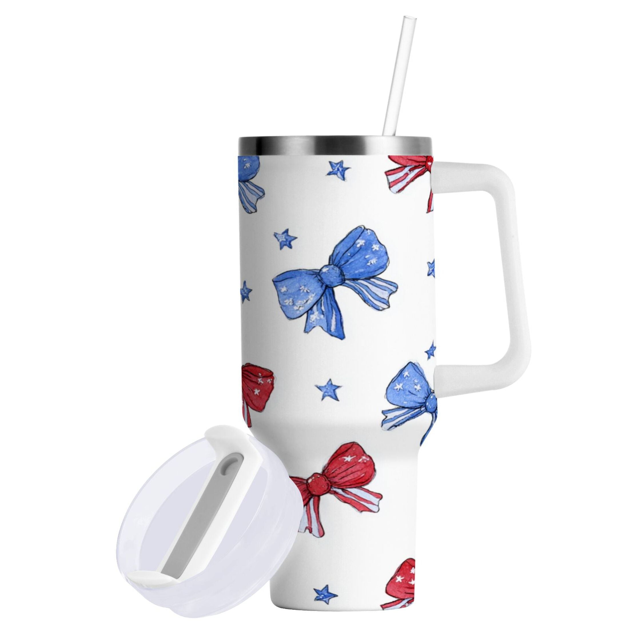 40 oz Insulated Stainless Steel Tumbler Double Wall Stainless Steel Tumbler with 2-Way Drinking Hand-drawn Bows 4FDY