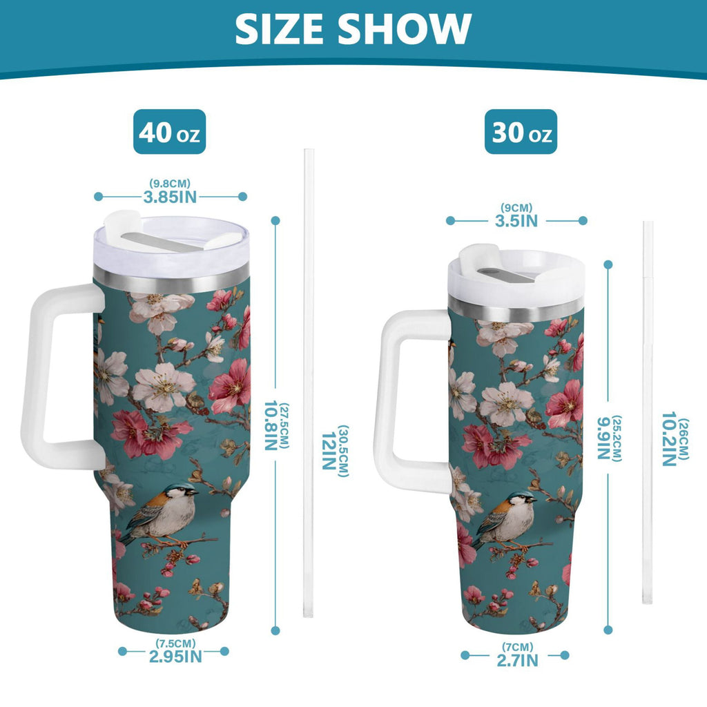 30 oz Insulated Stainless Steel Tumbler Double Wall Stainless Steel Tumbler with 2-Way Drinking Birds and Cherry Pattern S3GK