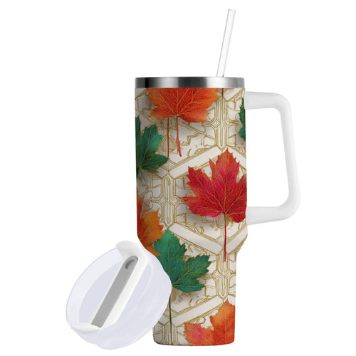 30 oz Insulated Stainless Steel Tumbler Double Wall Stainless Steel Tumbler with 2-Way Drinking Green and Red Maple Leaves 0H05