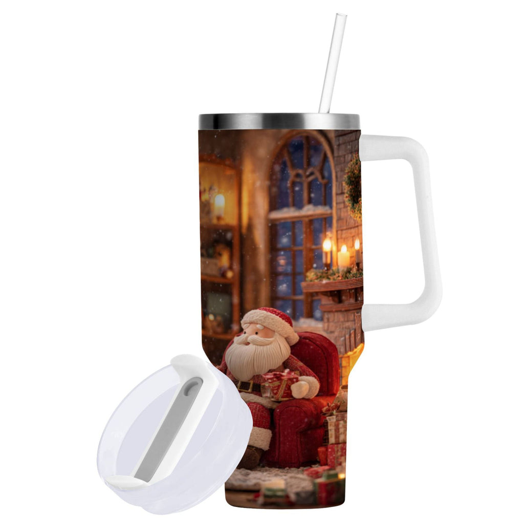 40 oz Insulated Stainless Steel Tumbler Double Wall Stainless Steel Tumbler with 2-Way Drinking Sitting Santa Claus KDW3
