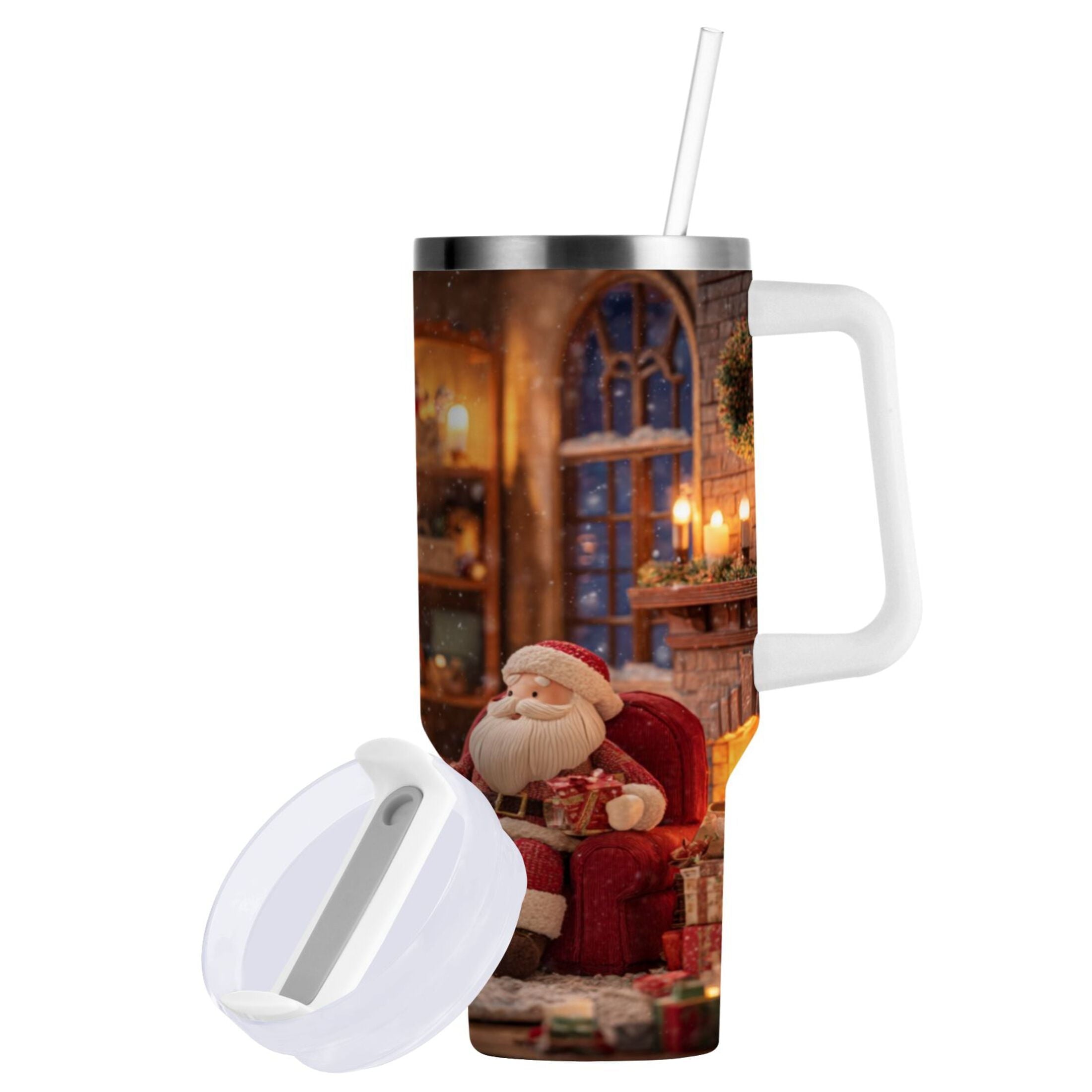 40 oz Insulated Stainless Steel Tumbler Double Wall Stainless Steel Tumbler with 2-Way Drinking Sitting Santa Claus KDW3