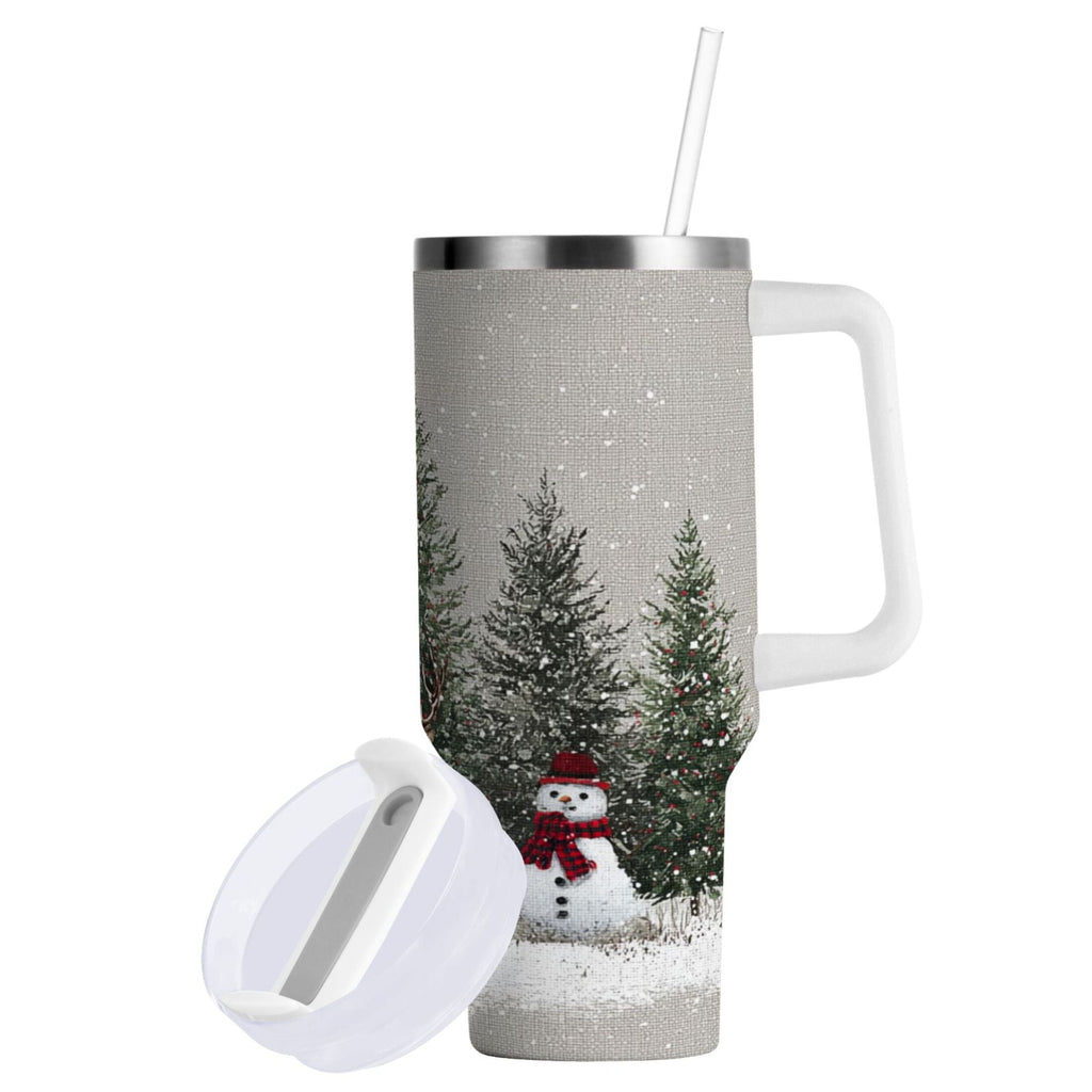 30 oz Insulated Stainless Steel Tumbler Double Wall Stainless Steel Tumbler with 2-Way Drinking Christmas Deer and Snowmen AECN
