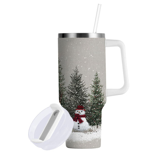 30 oz Insulated Stainless Steel Tumbler Double Wall Stainless Steel Tumbler with 2-Way Drinking Christmas Deer and Snowmen AECN