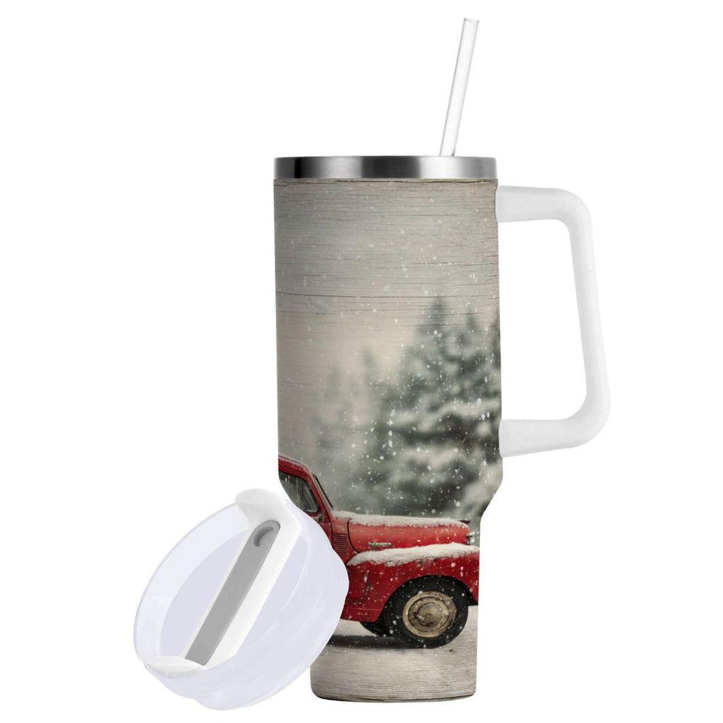 40 oz Insulated Stainless Steel Tumbler Double Wall Stainless Steel Tumbler with 2-Way Drinking Vintage Red Truck 67ID
