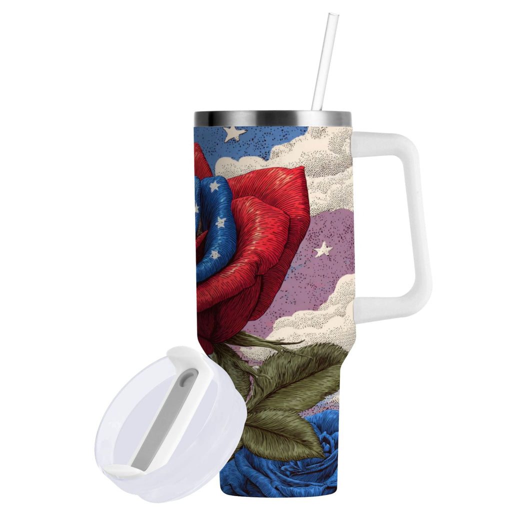 40 oz Insulated Stainless Steel Tumbler Double Wall Stainless Steel Tumbler with 2-Way Drinking Roses and Clouds TPIW
