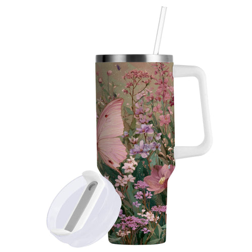 30 oz Insulated Stainless Steel Tumbler Double Wall Stainless Steel Tumbler with 2-Way Drinking Delicate Butterfly EVT1
