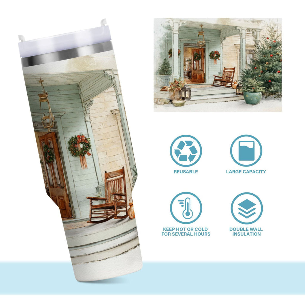 30 oz Insulated Stainless Steel Tumbler Double Wall Stainless Steel Tumbler with 2-Way Drinking Charming Christmas Doorway GDEY
