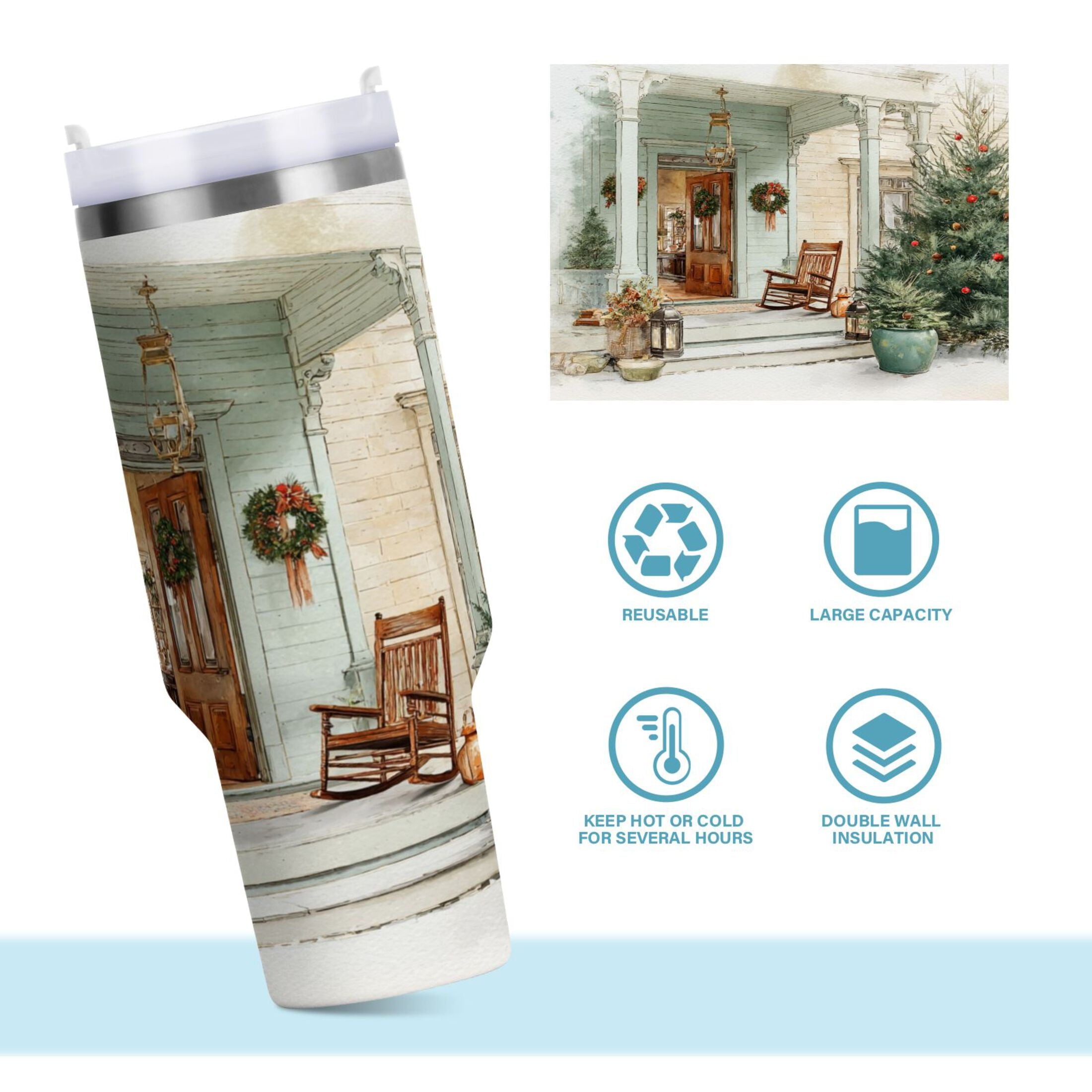 30 oz Insulated Stainless Steel Tumbler Double Wall Stainless Steel Tumbler with 2-Way Drinking Charming Christmas Doorway GDEY