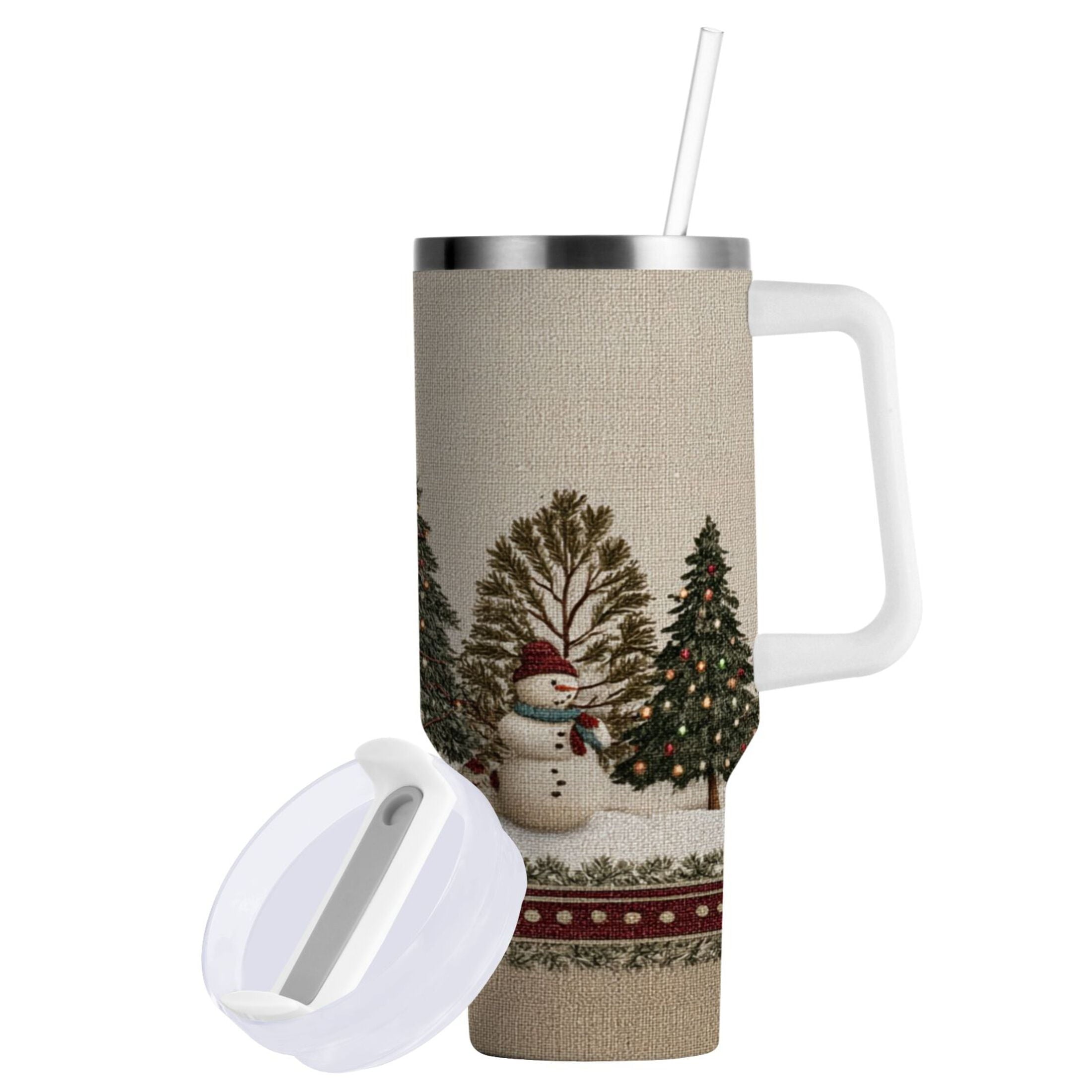 30 oz Insulated Stainless Steel Tumbler Double Wall Stainless Steel Tumbler with 2-Way Drinking Snowmen and Deer in The Forest RBIE