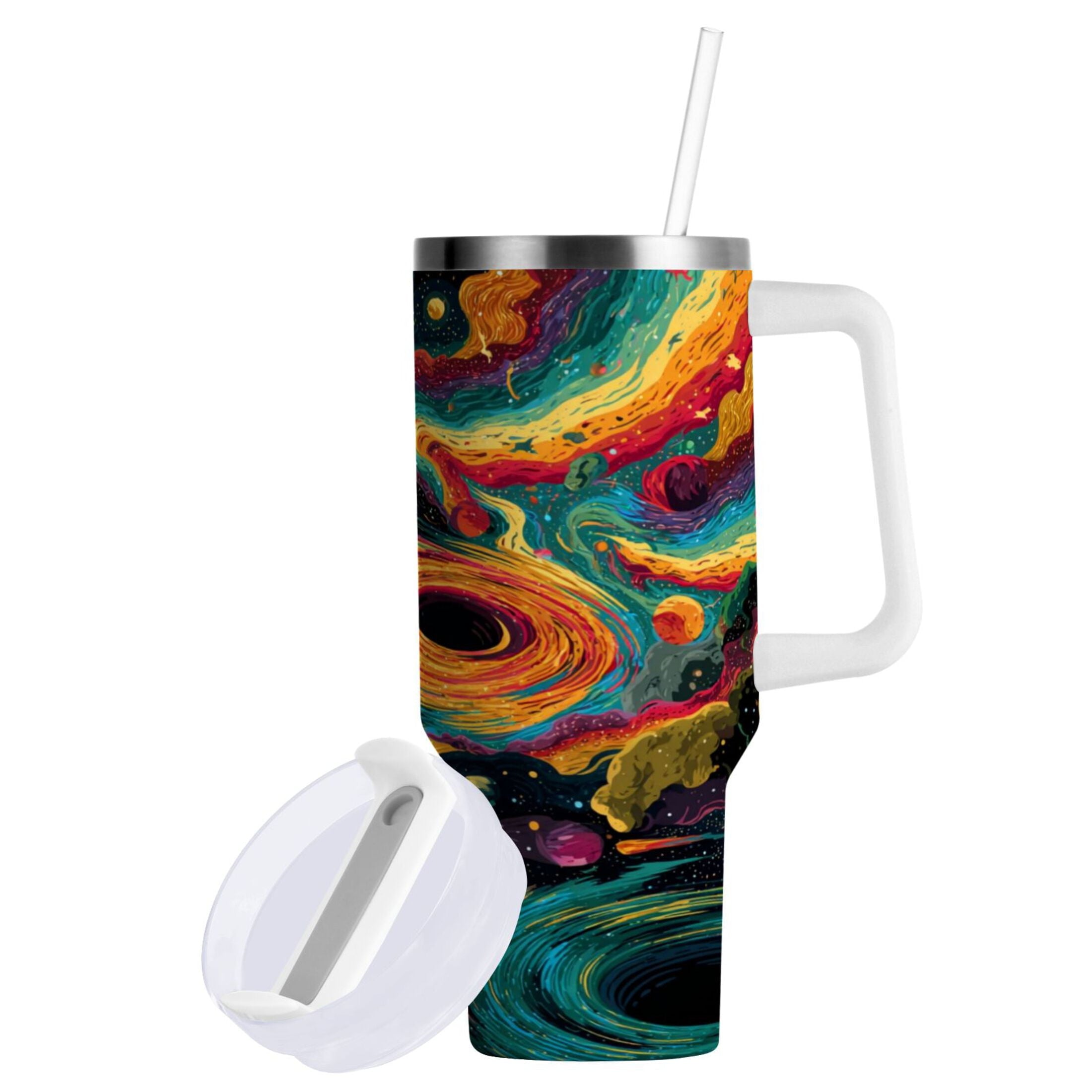 40 oz Insulated Stainless Steel Tumbler Double Wall Stainless Steel Tumbler with 2-Way Drinking Swirling Galaxy 46XE