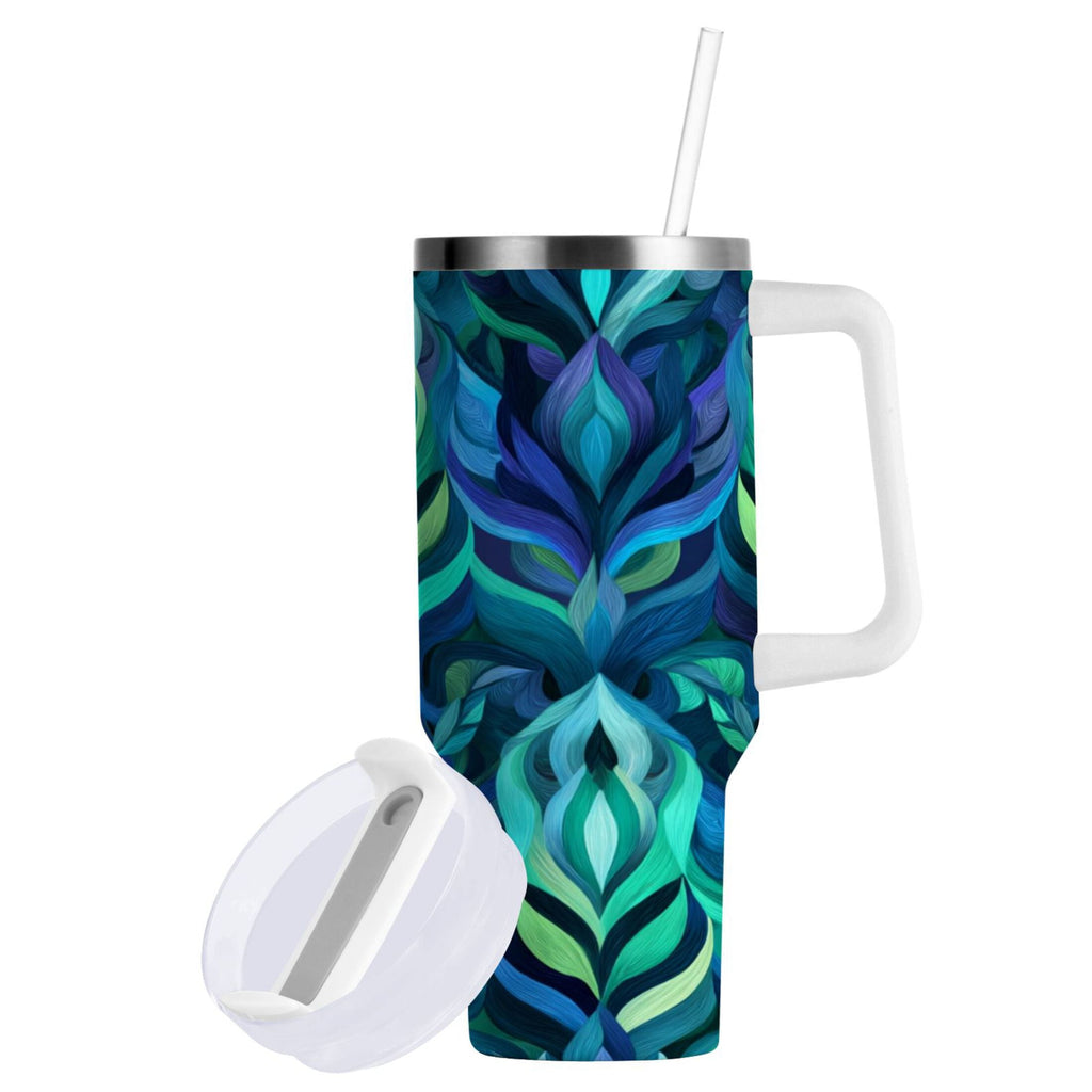 40 oz Insulated Stainless Steel Tumbler Double Wall Stainless Steel Tumbler with 2-Way Drinking Elegant Blue Abstract Shapes 0AR8