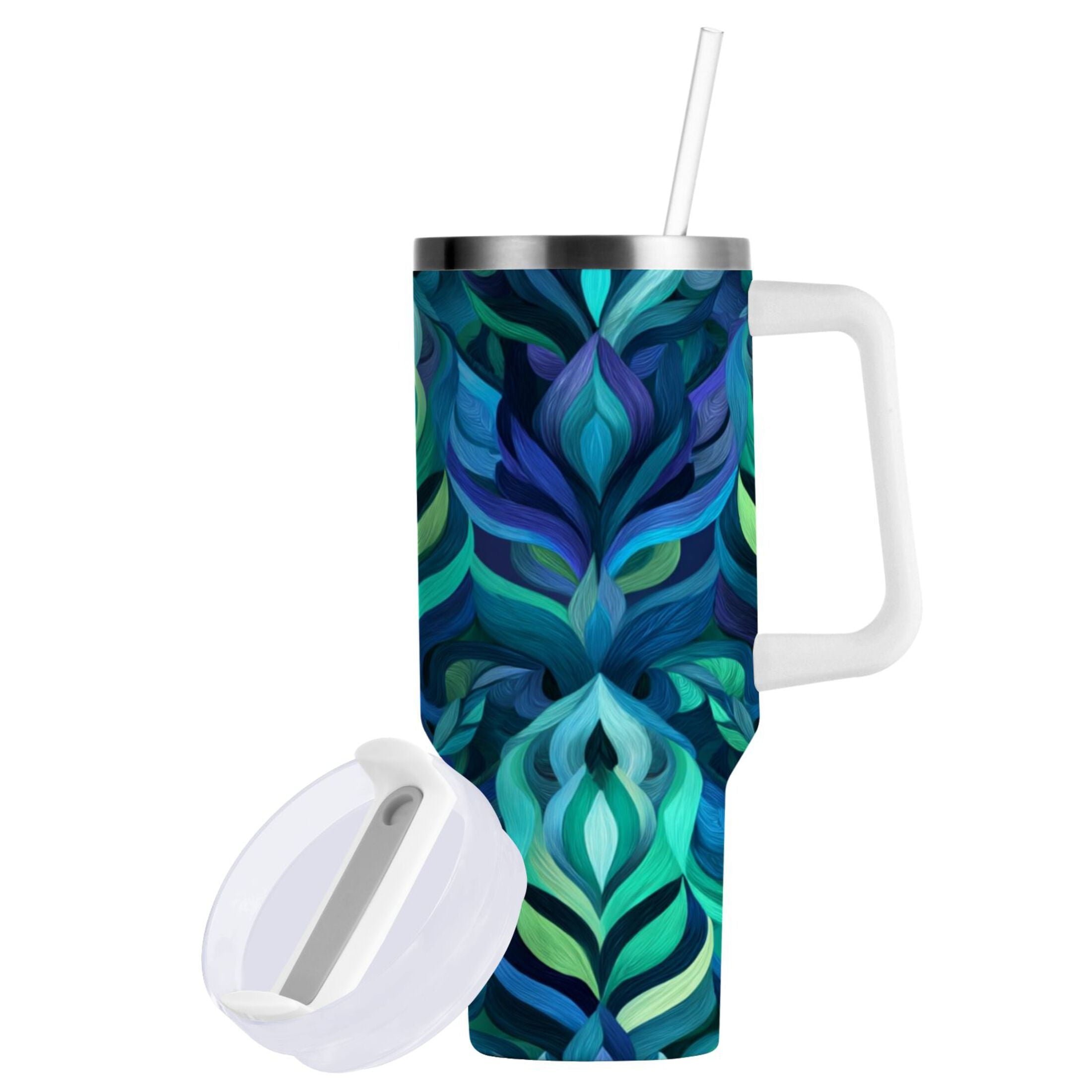 40 oz Insulated Stainless Steel Tumbler Double Wall Stainless Steel Tumbler with 2-Way Drinking Elegant Blue Abstract Shapes 0AR8