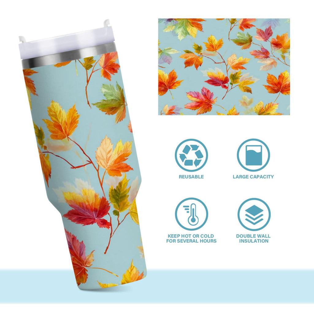 30 oz Insulated Stainless Steel Tumbler Double Wall Stainless Steel Tumbler with 2-Way Drinking Colorful Autumn Maple Leaves OEY1