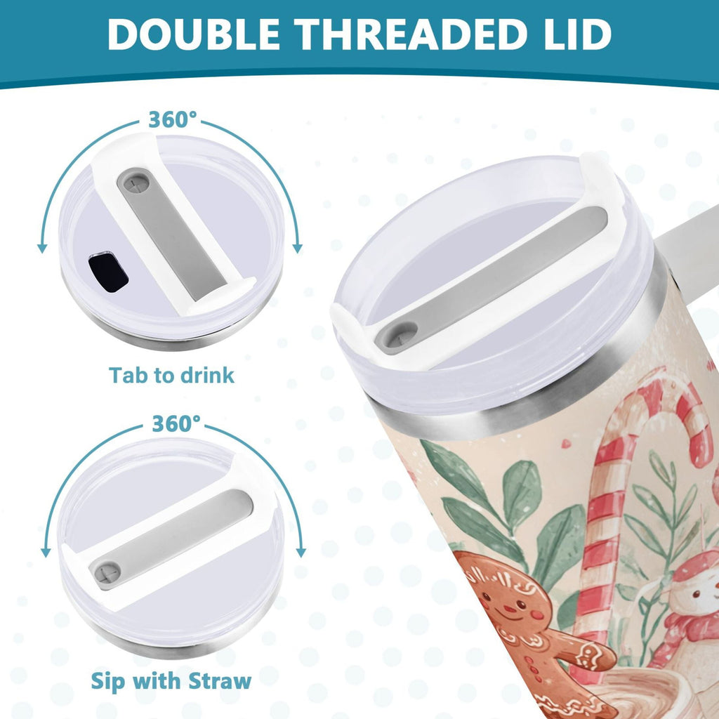 30 oz Insulated Stainless Steel Tumbler Double Wall Stainless Steel Tumbler with 2-Way Drinking Cute Christmas Design WPIA