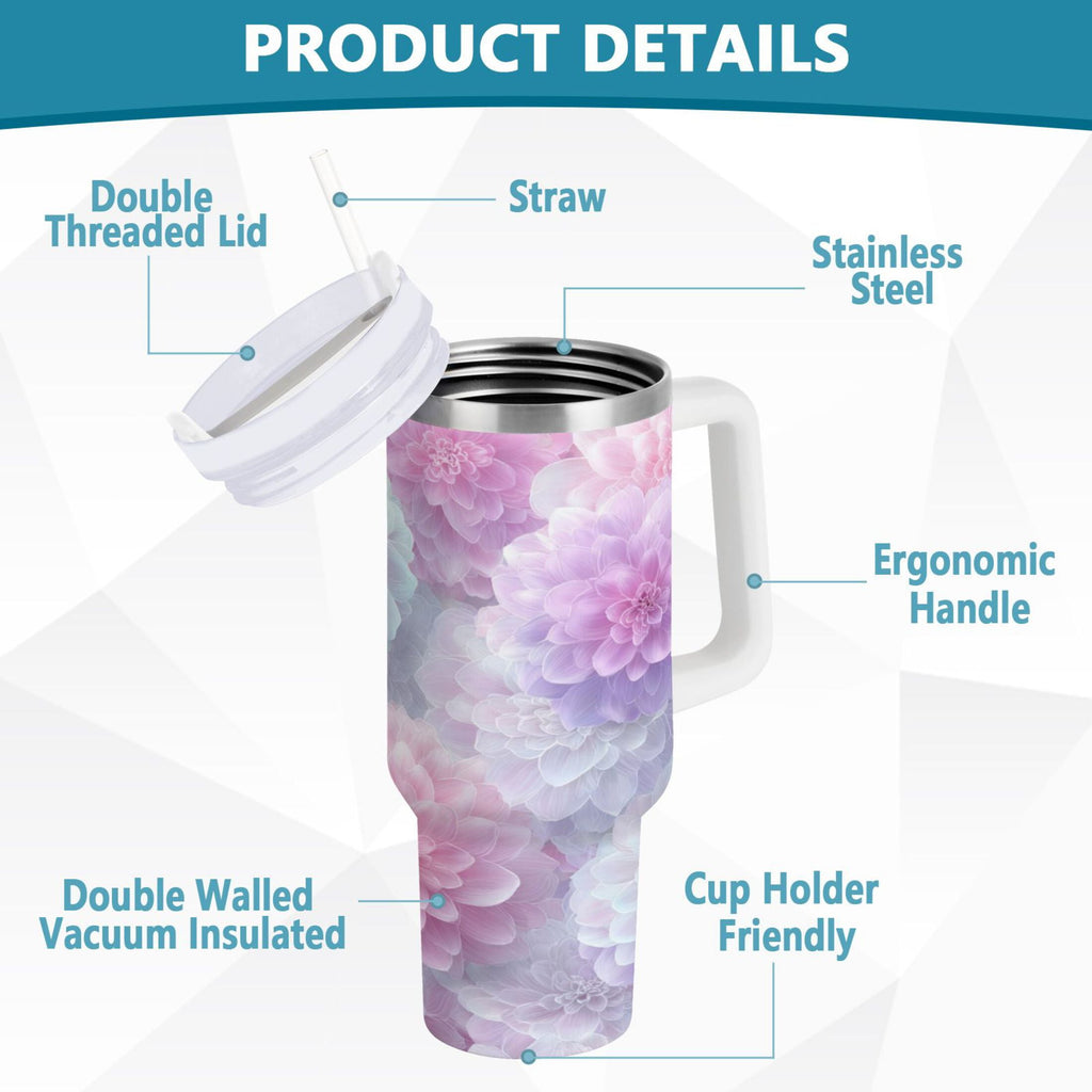 30 oz Insulated Stainless Steel Tumbler Double Wall Stainless Steel Tumbler with 2-Way Drinking Cute Pastel Watercolor Floral 4SBH