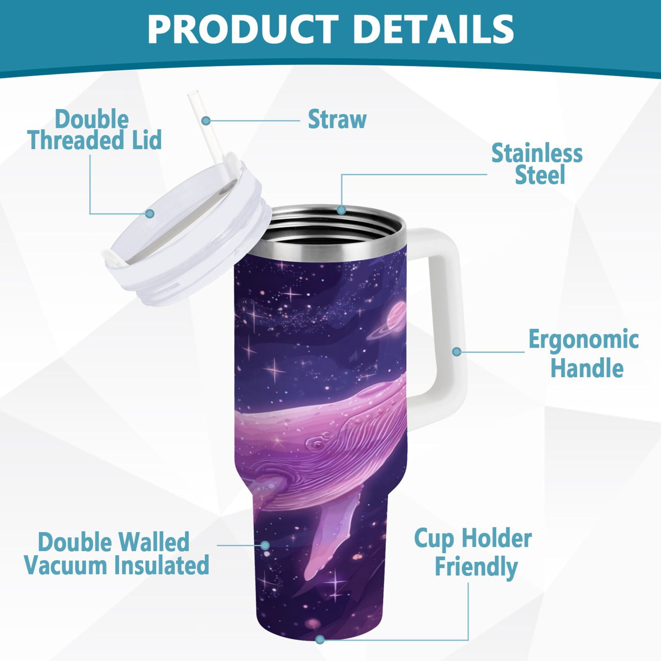 30 oz Insulated Stainless Steel Tumbler Double Wall Stainless Steel Tumbler with 2-Way Drinking Whale in Space 5AZ8
