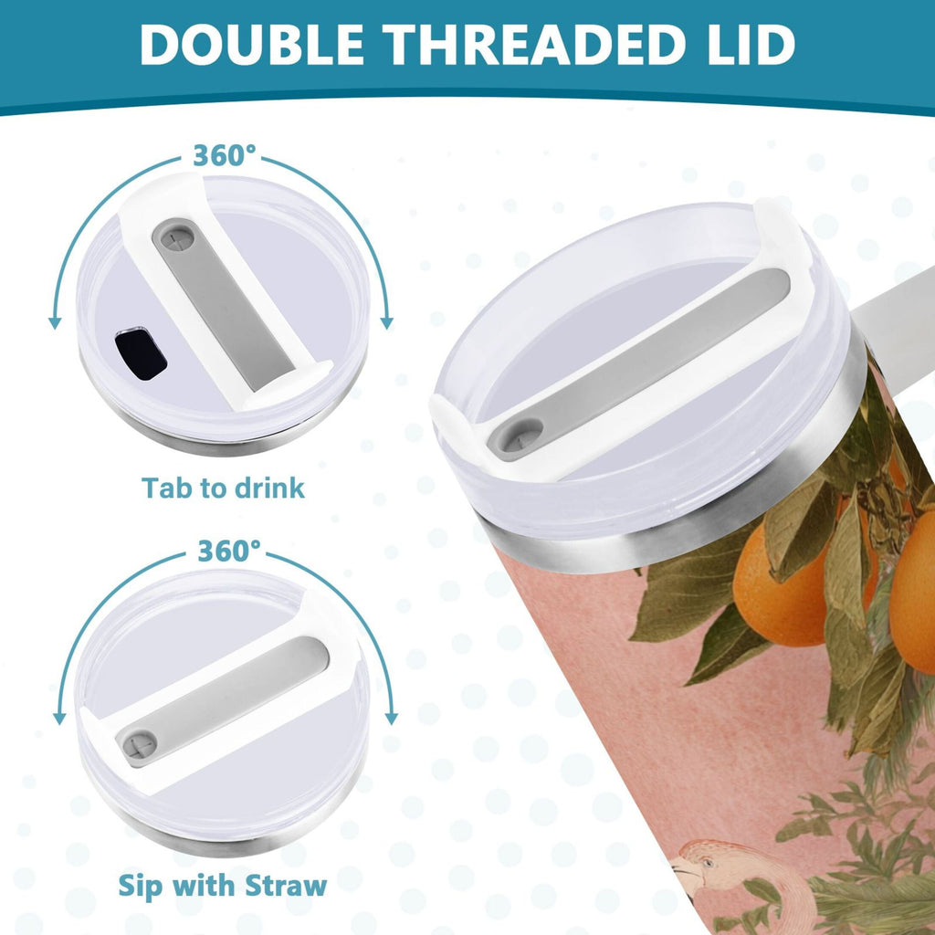 40 oz Insulated Stainless Steel Tumbler Double Wall Stainless Steel Tumbler with 2-Way Drinking Flamingos in Tropical Garden EDBC