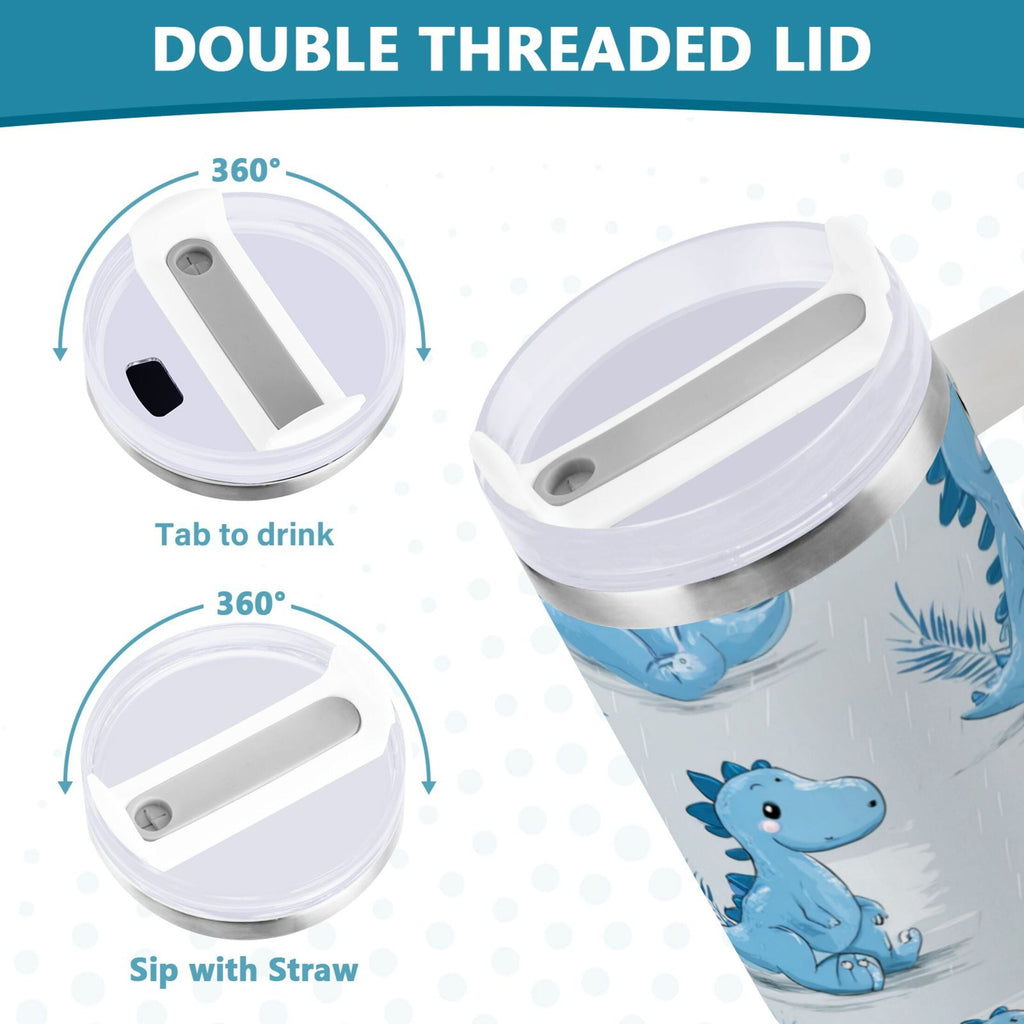 30 oz Insulated Stainless Steel Tumbler Double Wall Stainless Steel Tumbler with 2-Way Drinking Cartoon Blue Dinosaurs FNMJ