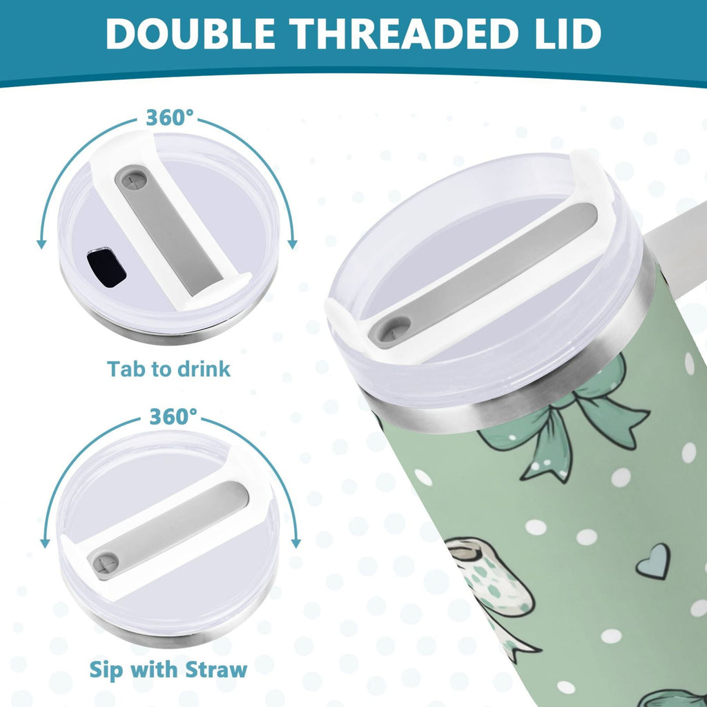 30 oz Insulated Stainless Steel Tumbler Double Wall Stainless Steel Tumbler with 2-Way Drinking Green and Mint Bows ISJ6