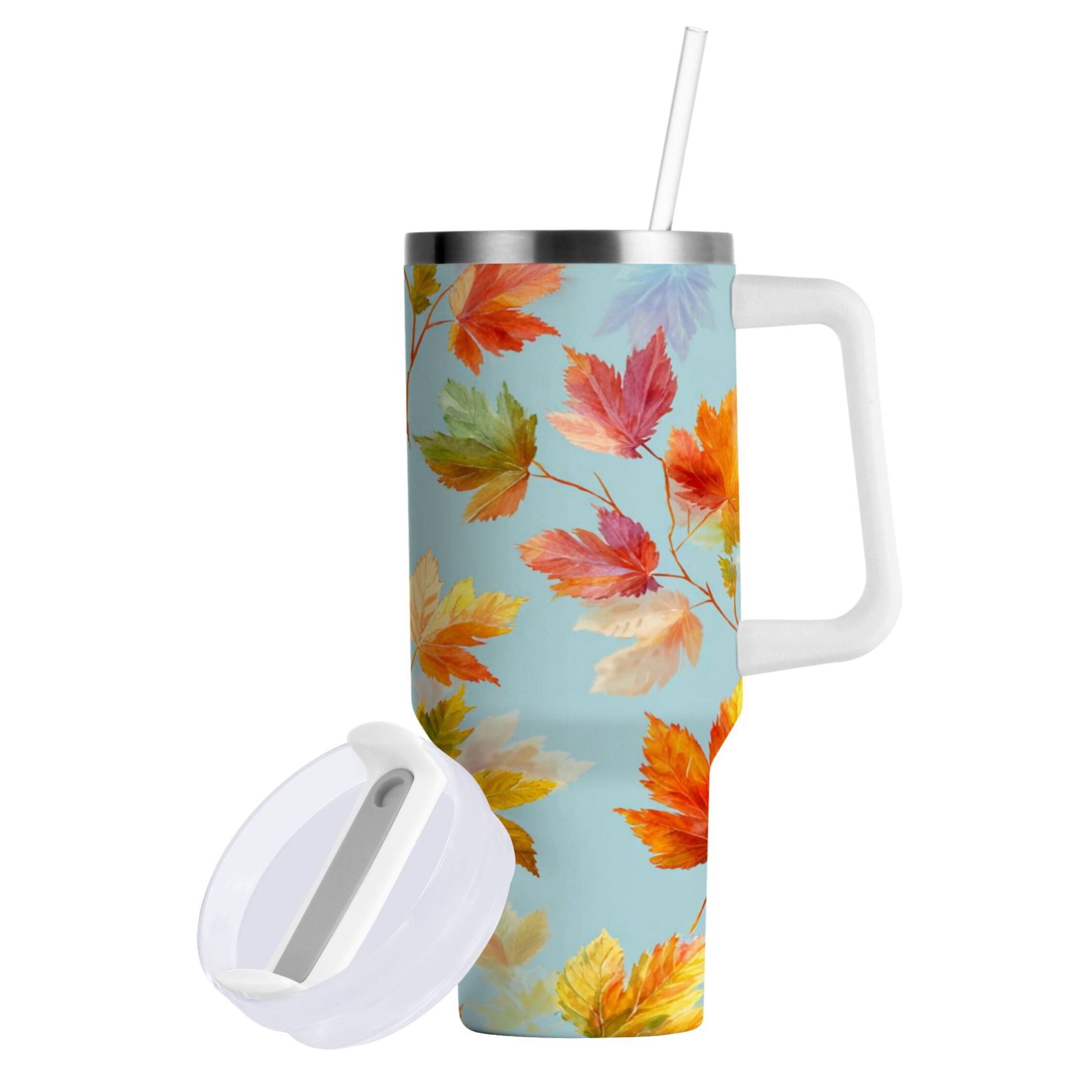30 oz Insulated Stainless Steel Tumbler Double Wall Stainless Steel Tumbler with 2-Way Drinking Colorful Autumn Maple Leaves OEY1