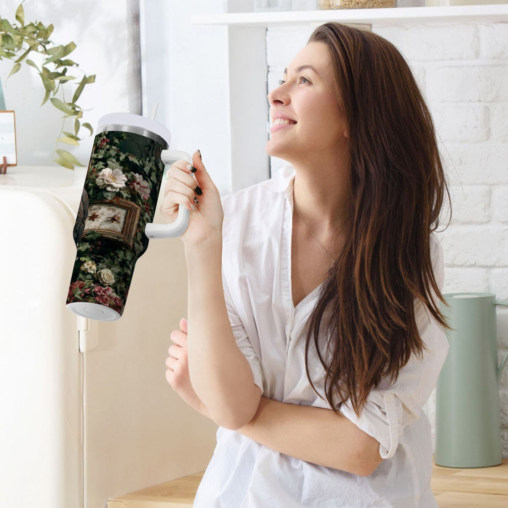 30 oz Insulated Stainless Steel Tumbler Double Wall Stainless Steel Tumbler with 2-Way Drinking Wreath and Bald Eagle C5SG
