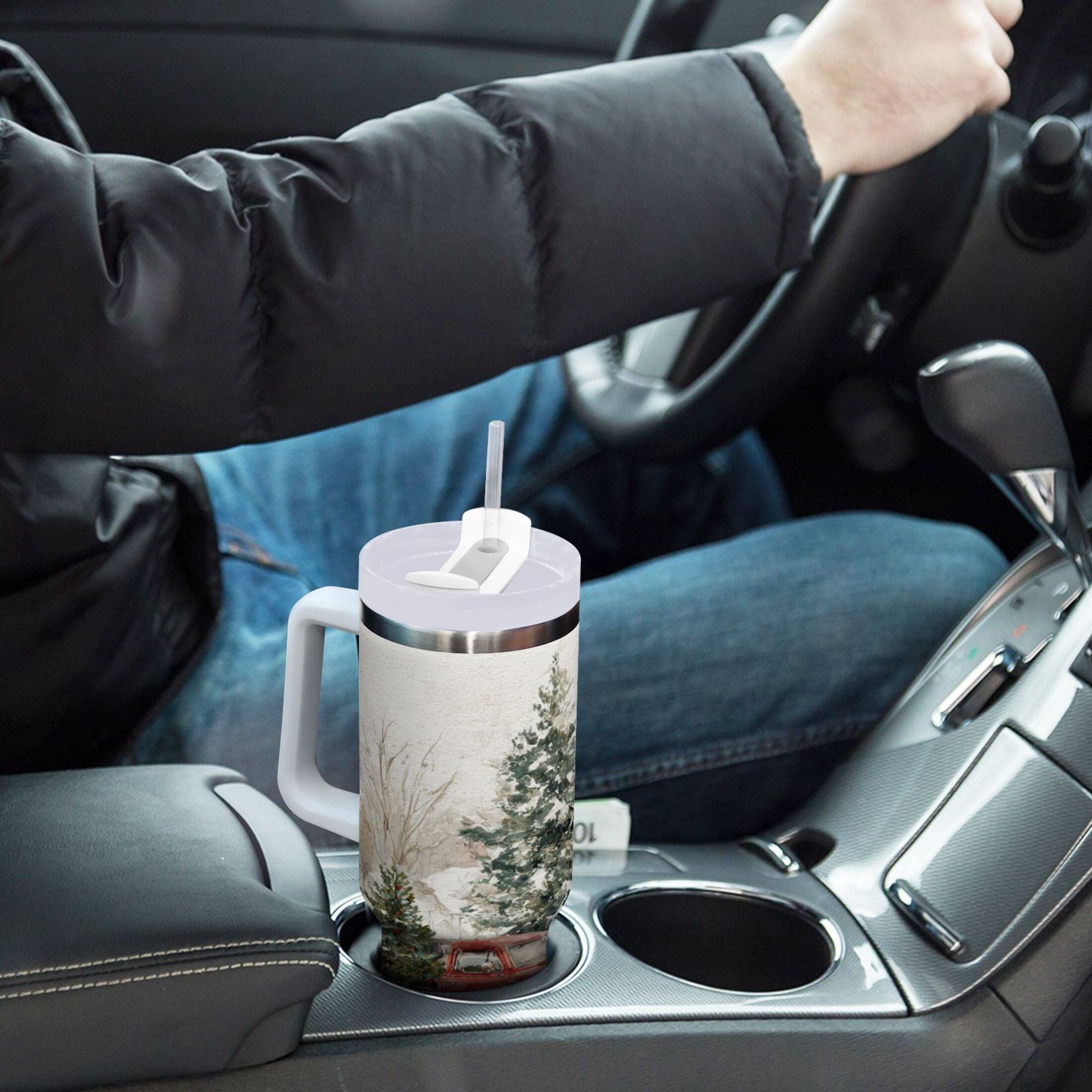 30 oz Insulated Stainless Steel Tumbler Double Wall Stainless Steel Tumbler with 2-Way Drinking Truck with Christmas Decorations TW3N