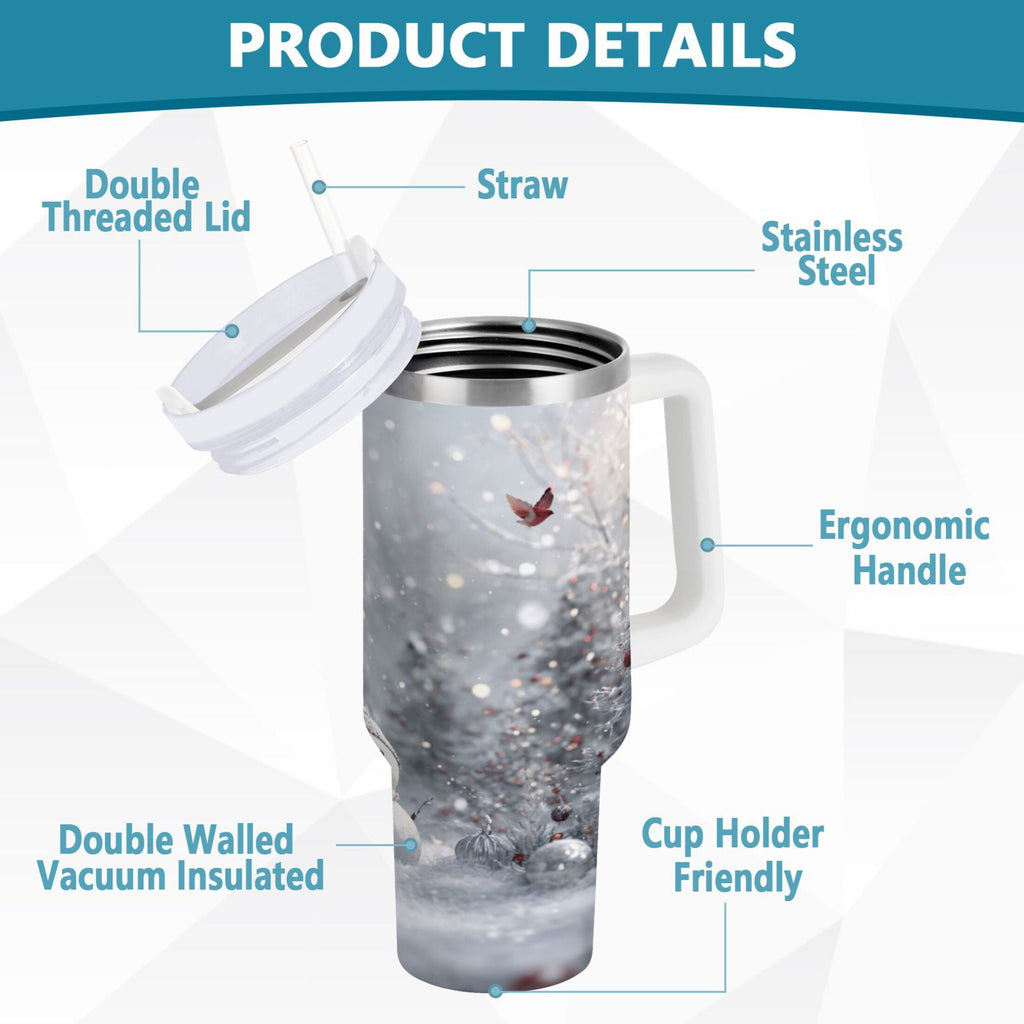 30 oz Insulated Stainless Steel Tumbler Double Wall Stainless Steel Tumbler with 2-Way Drinking Snowy Winter Landscape J5V7