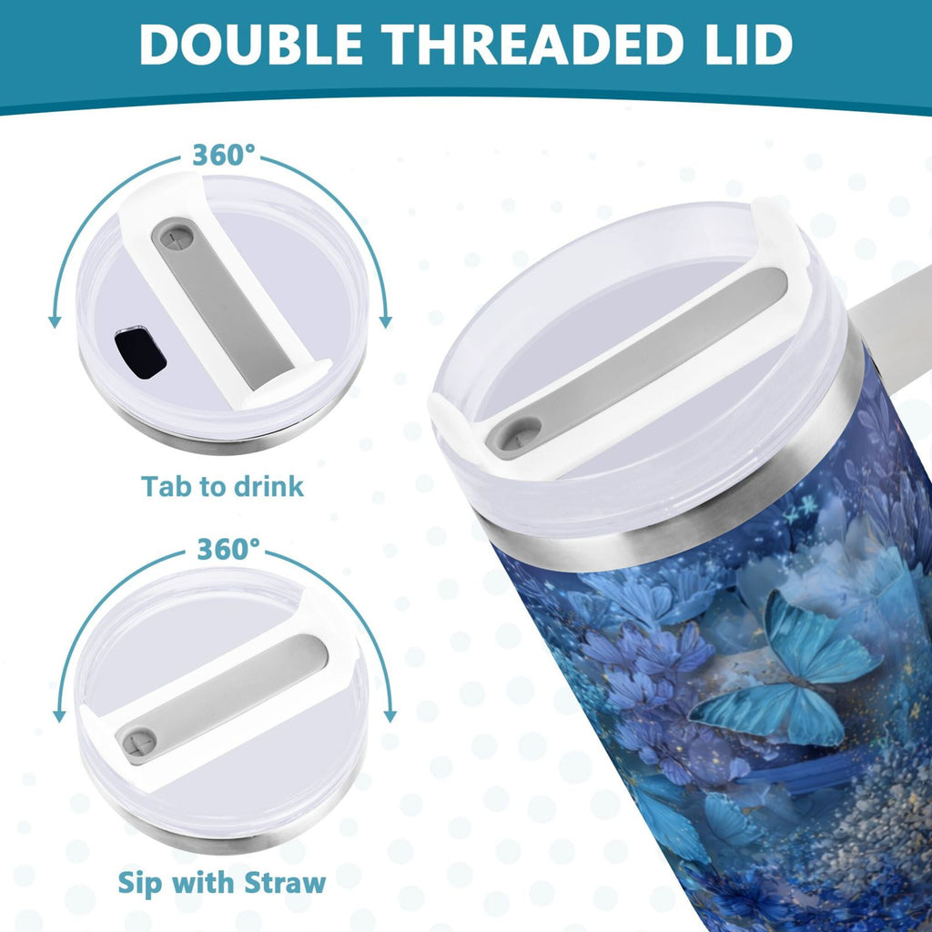 30 oz Insulated Stainless Steel Tumbler Double Wall Stainless Steel Tumbler with 2-Way Drinking Butterflies Books and Flowers WSP8