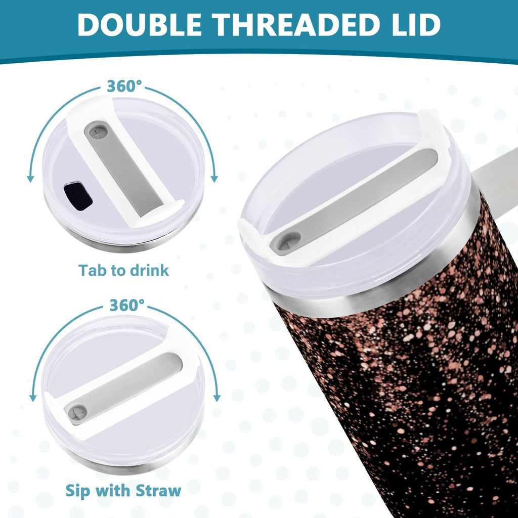 40 oz Insulated Stainless Steel Tumbler Double Wall Stainless Steel Tumbler with 2-Way Drinking Rose Gold Glitter Z5NQ