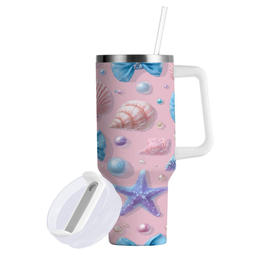 30 oz Insulated Stainless Steel Tumbler Double Wall Stainless Steel Tumbler with 2-Way Drinking Seashells and Bows N4ZL